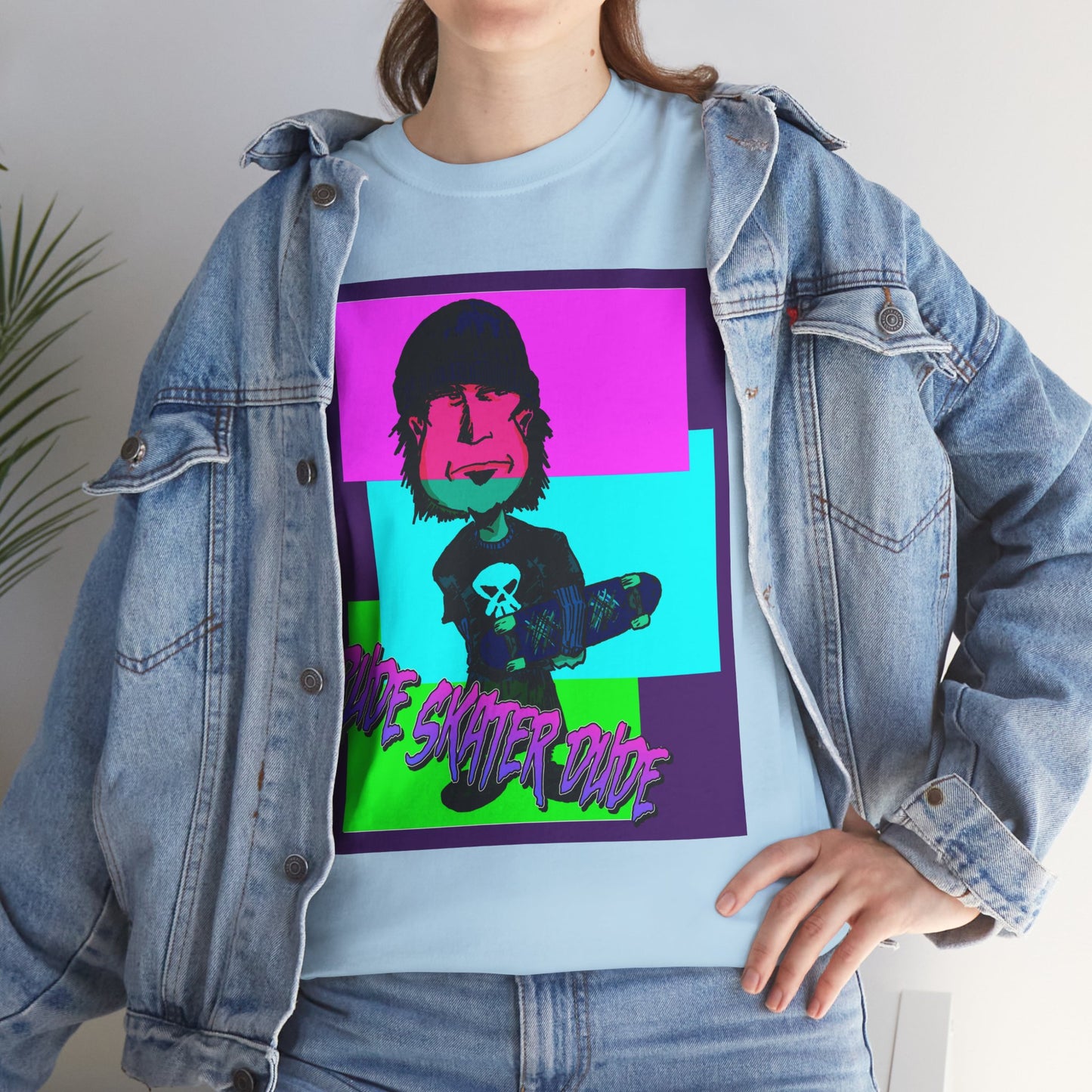 Retro Neon Skateboard Tee — "Rude Skater Dude" Graphic