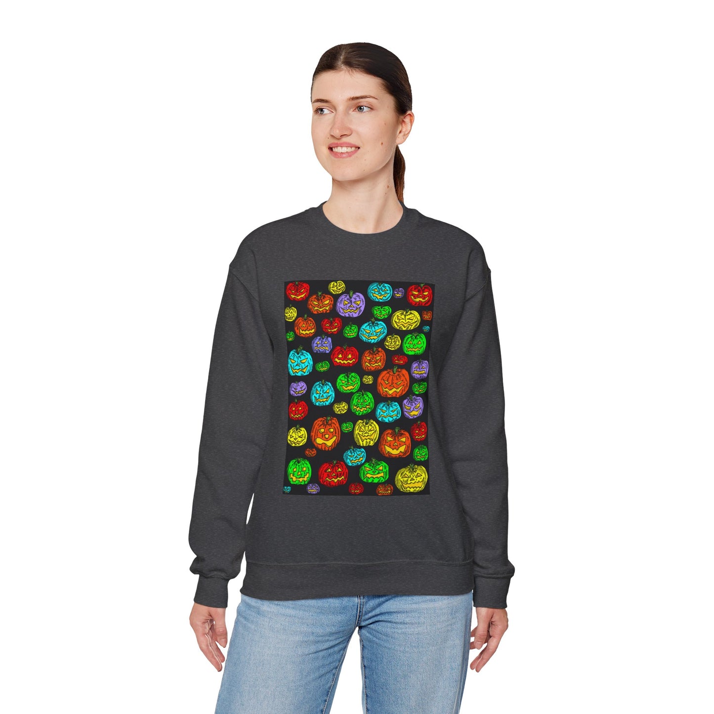 Halloween Colorful Pumpkin Graphic Crewneck Sweatshirt