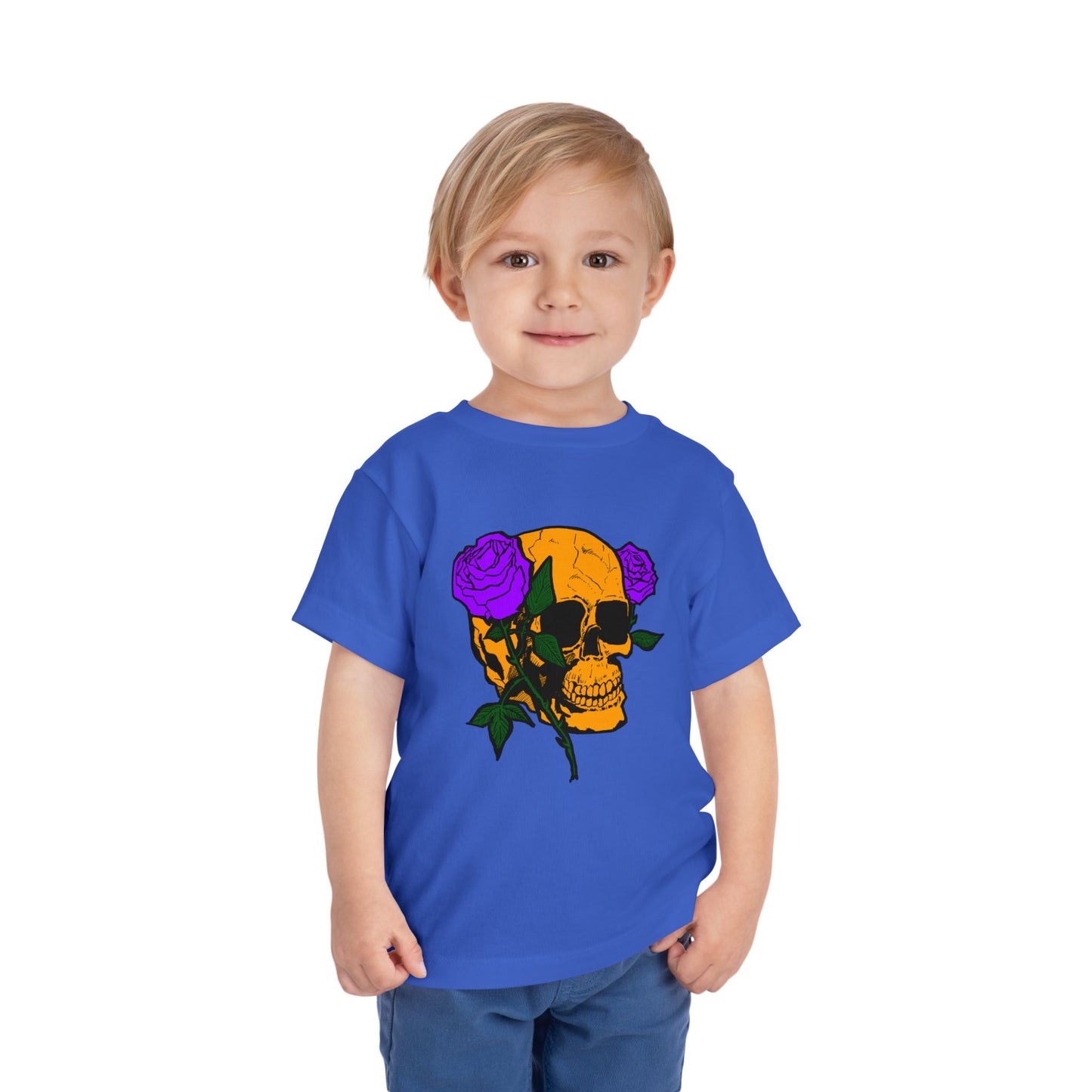 Toddler Tee — Orange Skull with Purple Roses Graphic
