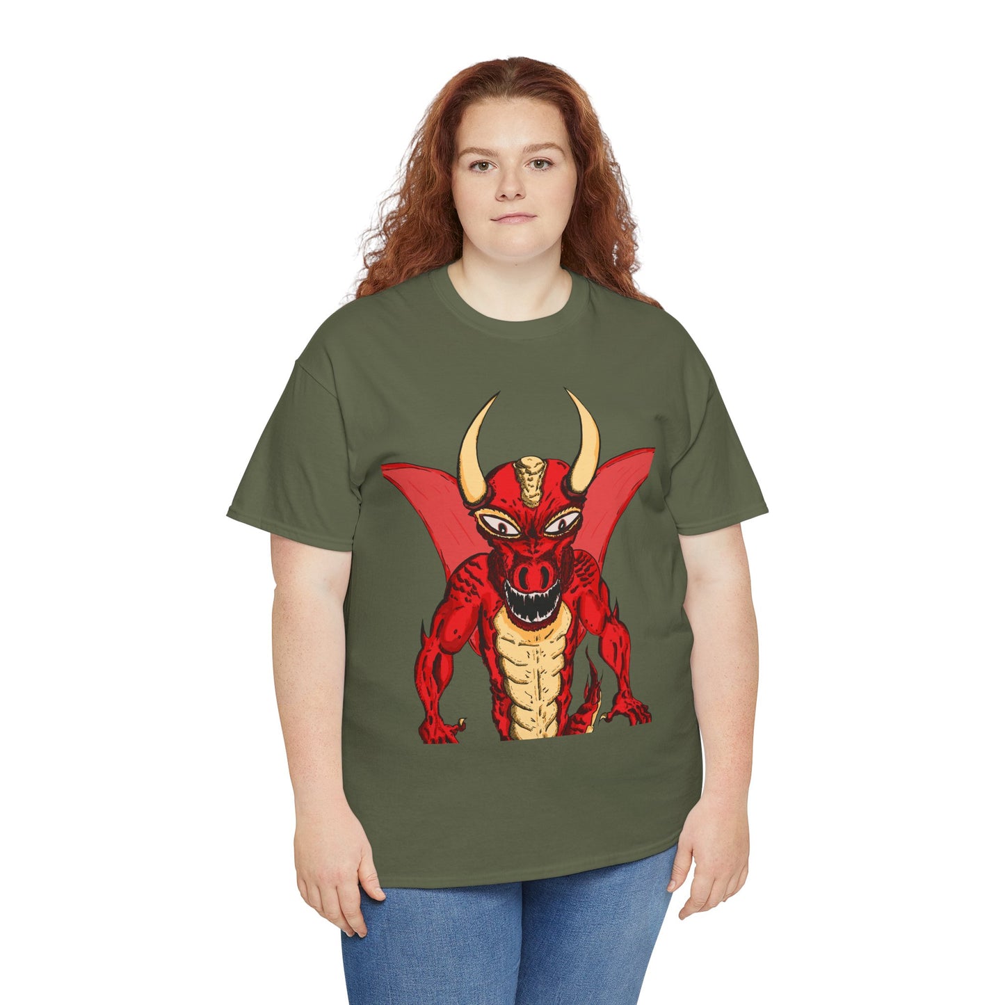 Bold Red Dragon Unisex Heavy Cotton Tee | Graphic Shirt for Anime Fans, Party Wear, Casual Outfit, Gift for Him/Her