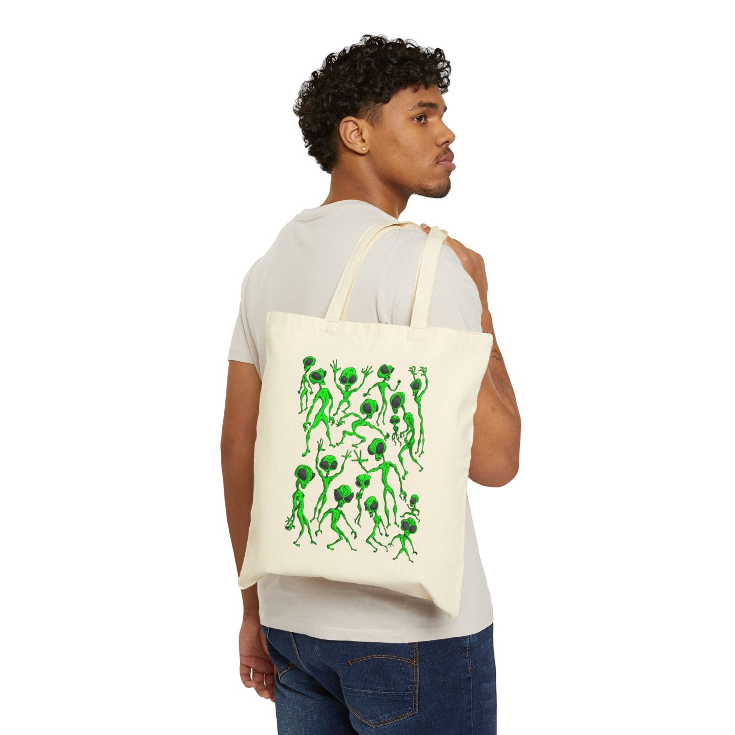 Alien Dance Party - Canvas Tote Bag — Playful Dancing Green Aliens Illustration Tote