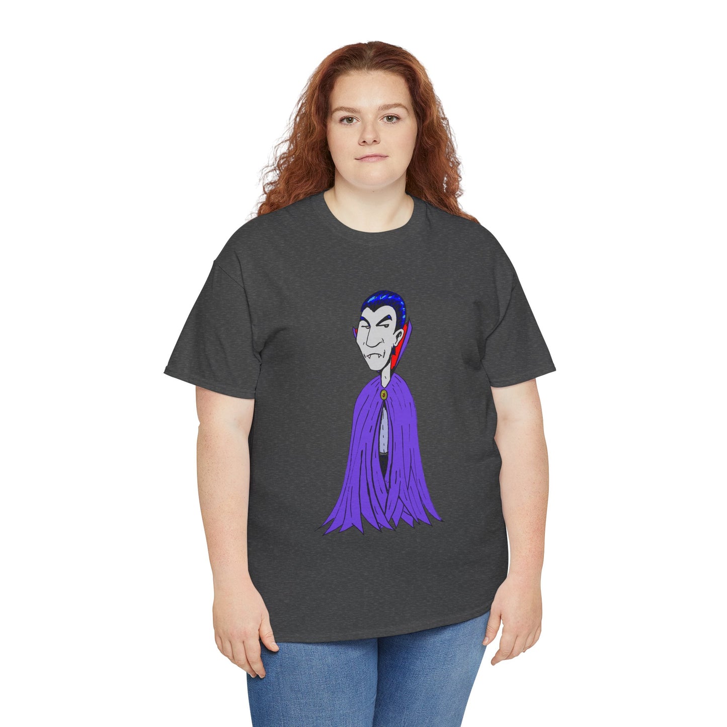 Vampire Cartoon Tee - Cute Purple Cloak Dracula Graphic T-Shirt
