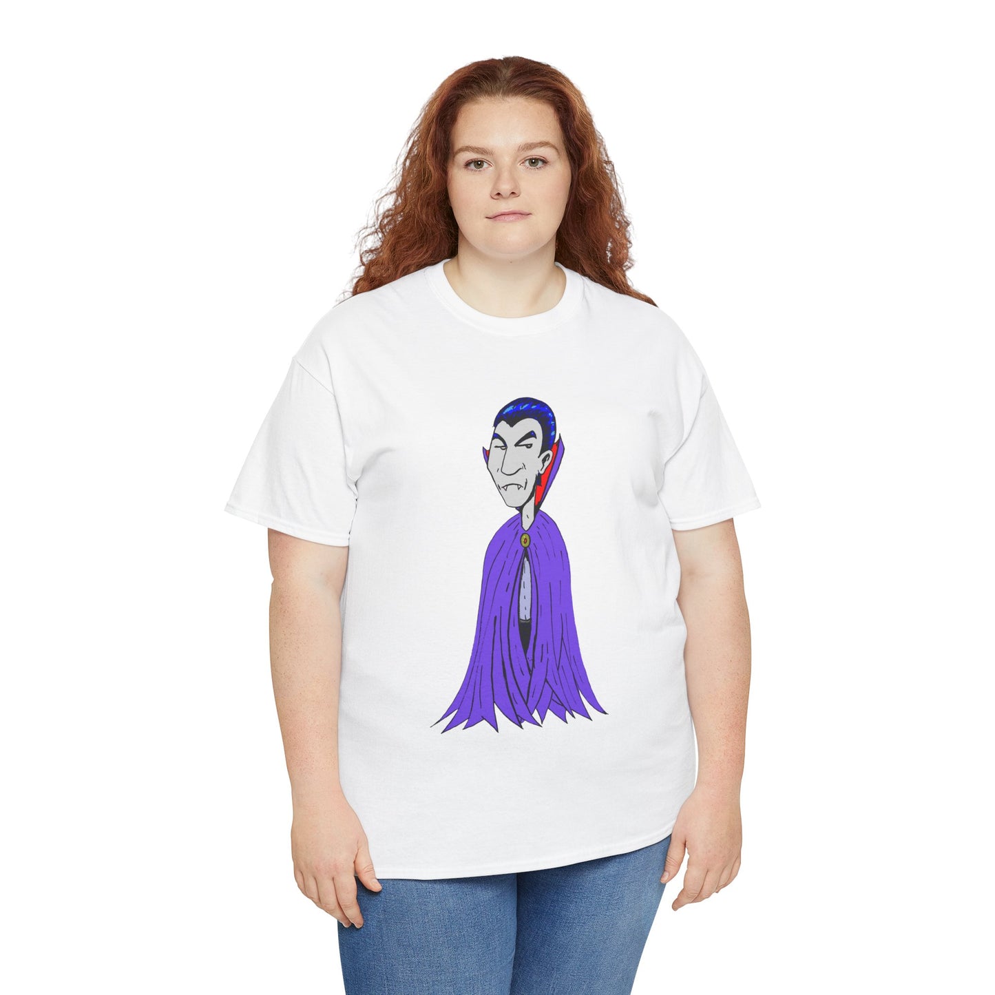 Vampire Cartoon Tee - Cute Purple Cloak Dracula Graphic T-Shirt