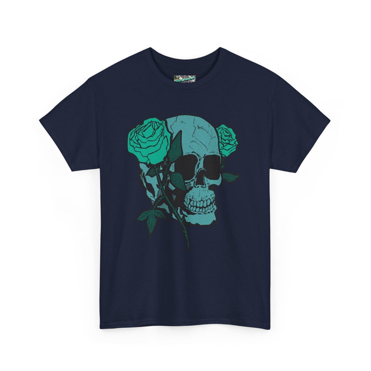 Skull & Roses Graphic Tee — Teal Skull Floral T-Shirt