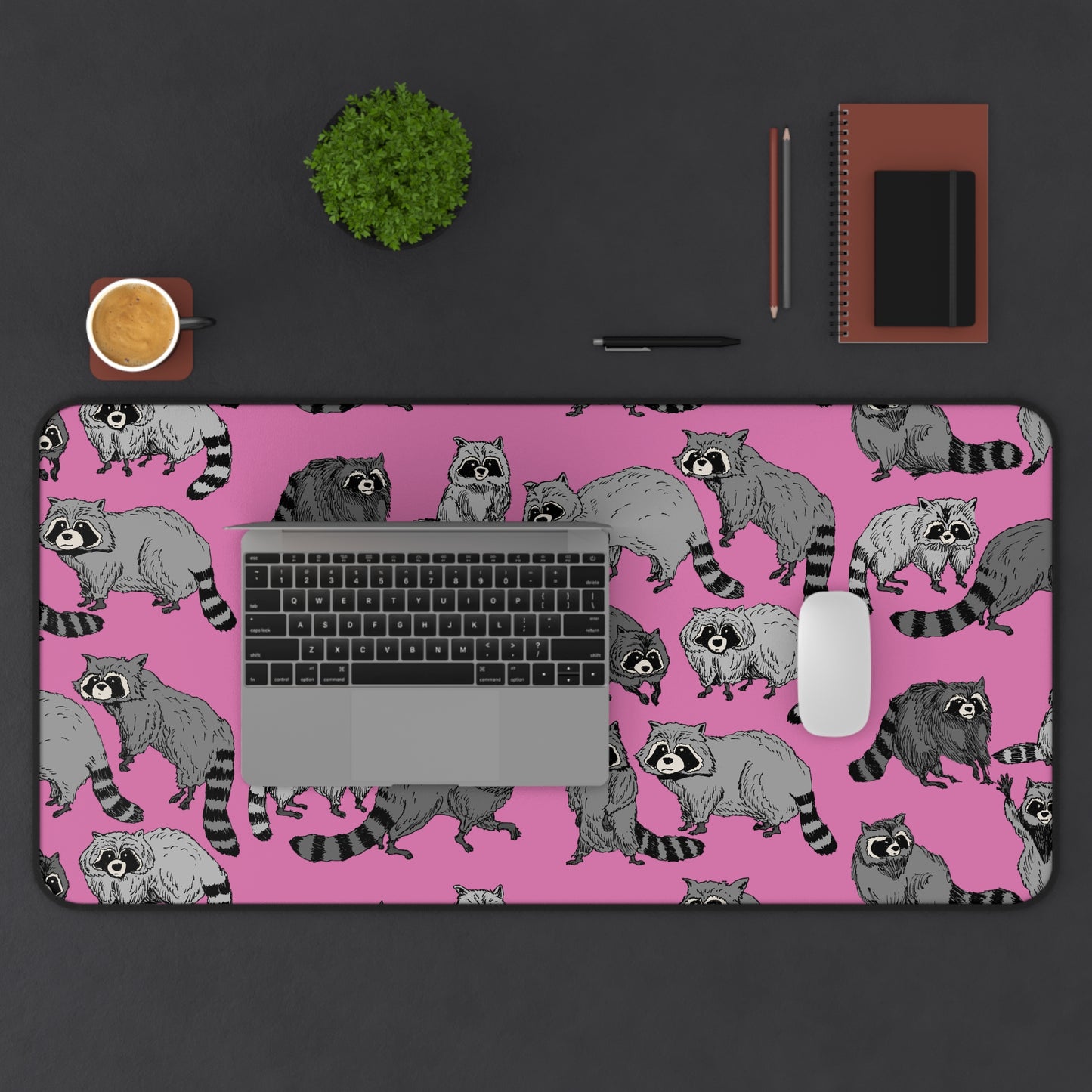 Cute Raccoon Desk Mat, Playful Workspace Accessory, Office Decor, Gift for Animal Lovers, Pink Gaming Mouse Pad