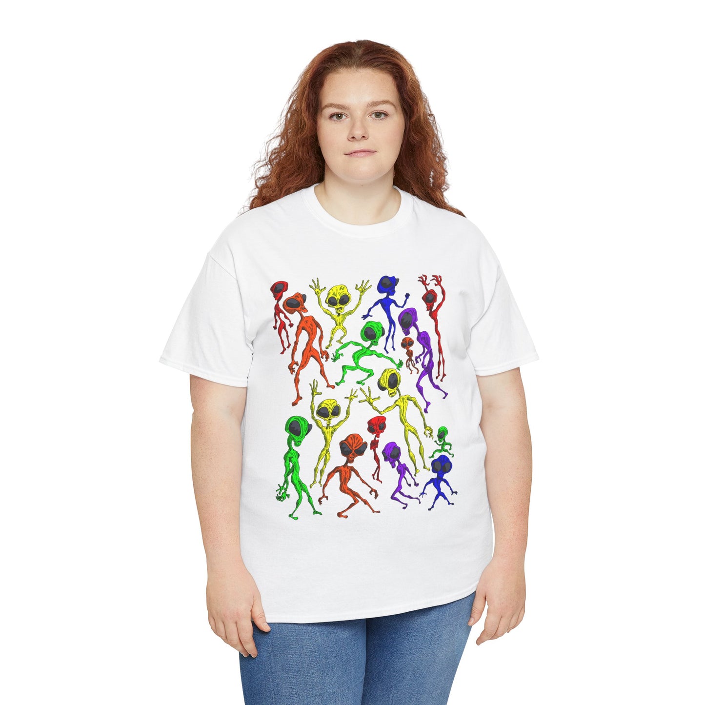 Rainbow Alien Dance Party Unisex Tee - Cosmic Sci-Fi Shirt