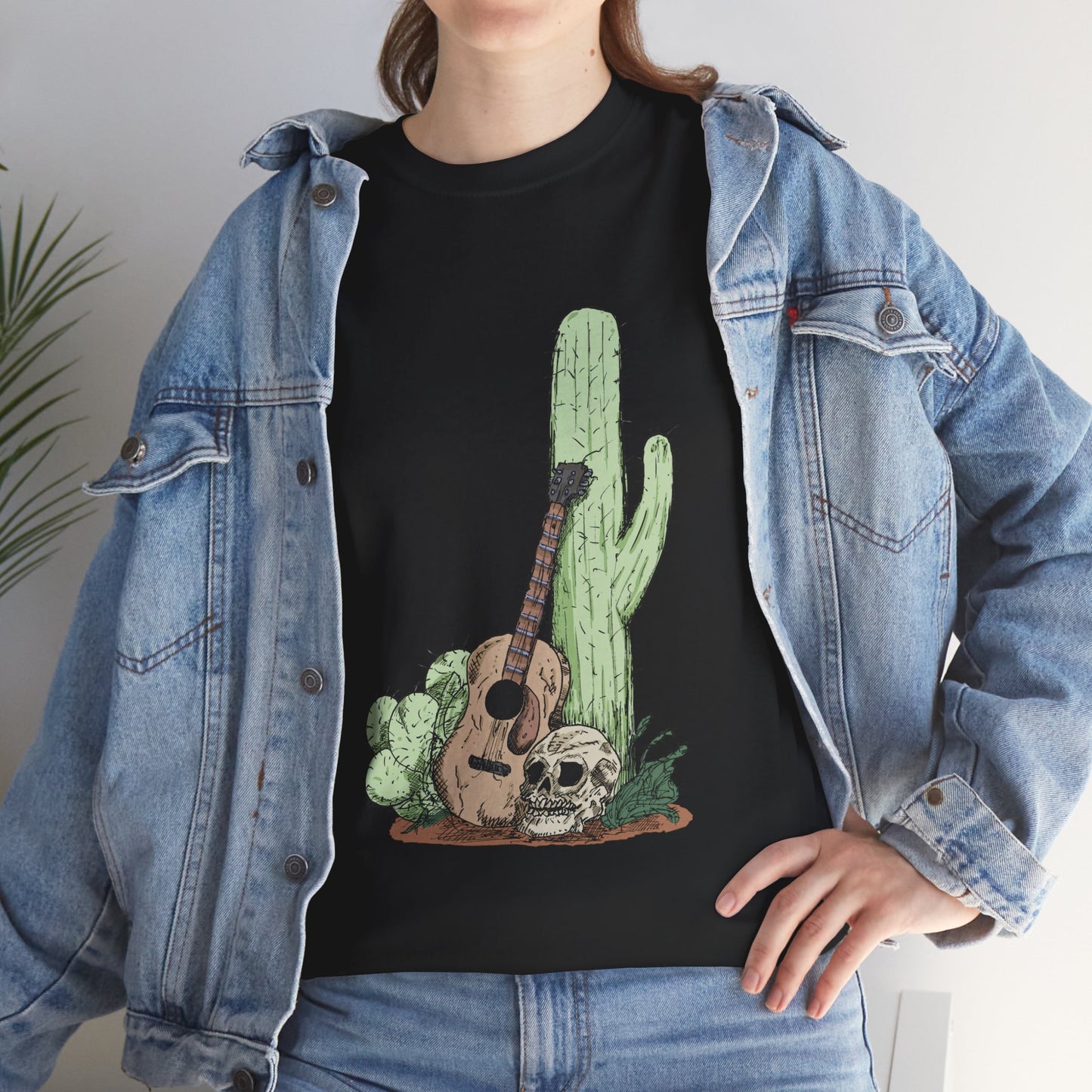 Desert Vibe Graphic Tee - Unisex Heavy Cotton Shirt, Boho Cactus Shirt, Guitar Lover's Gift, Summer Top, Music T-Shirt