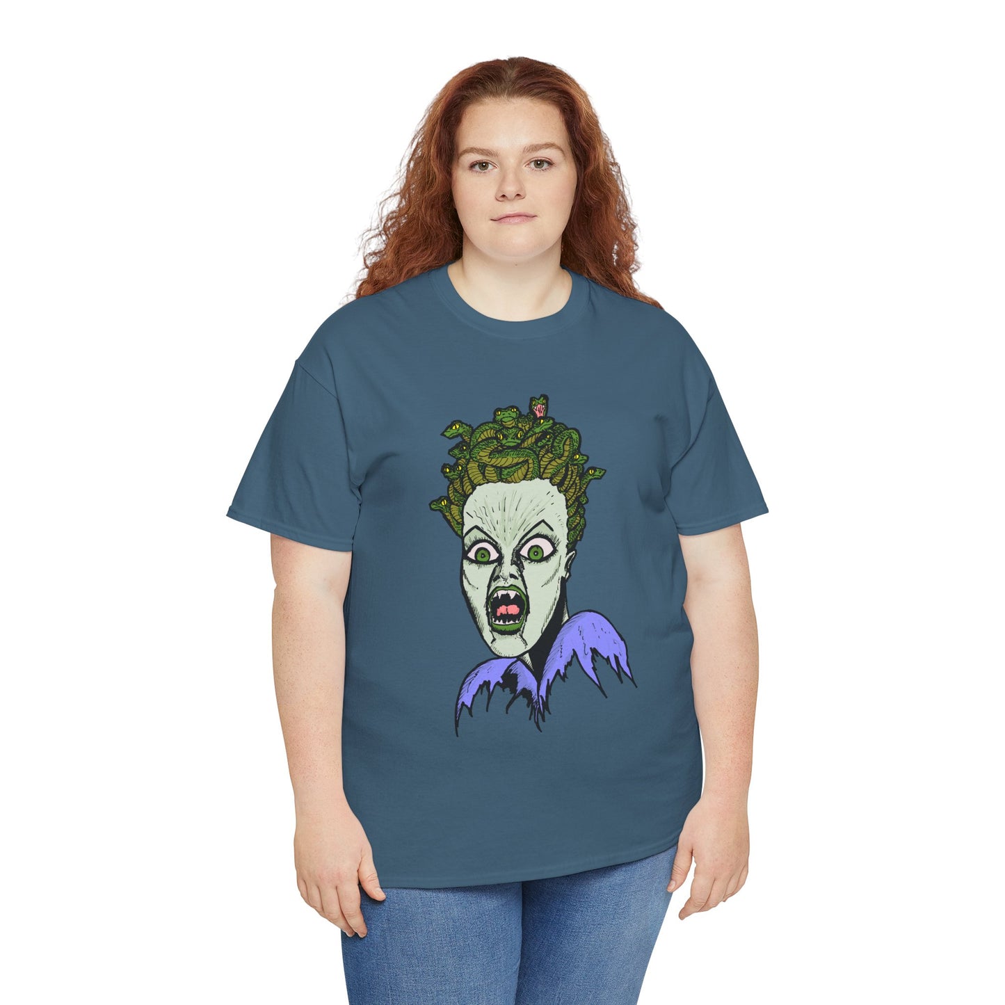 Spooky Medusa Unisex Heavy Cotton Tee - Perfect for Halloween, Horror Fans, Casual Wear, Party Outfits, Graphic Tees