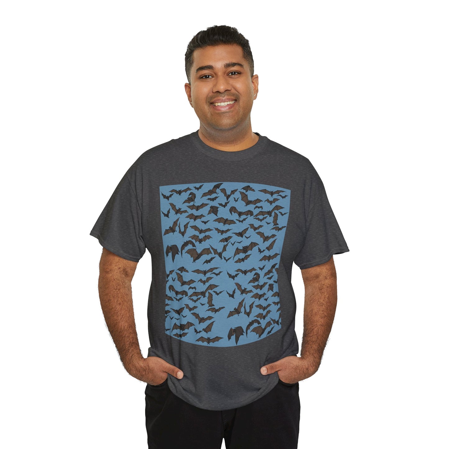 Unisex Bat Print Cotton Tee, Casual Graphic Tee, Halloween Apparel, Unique Gift for Animal Lovers, Stylish Everyday Wear