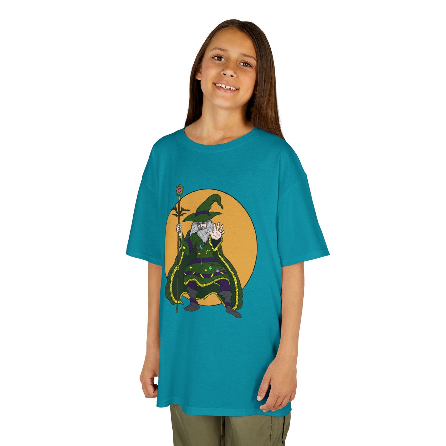 Wizard Holding a Magical Staff Kids Heavy Cotton™ Tee