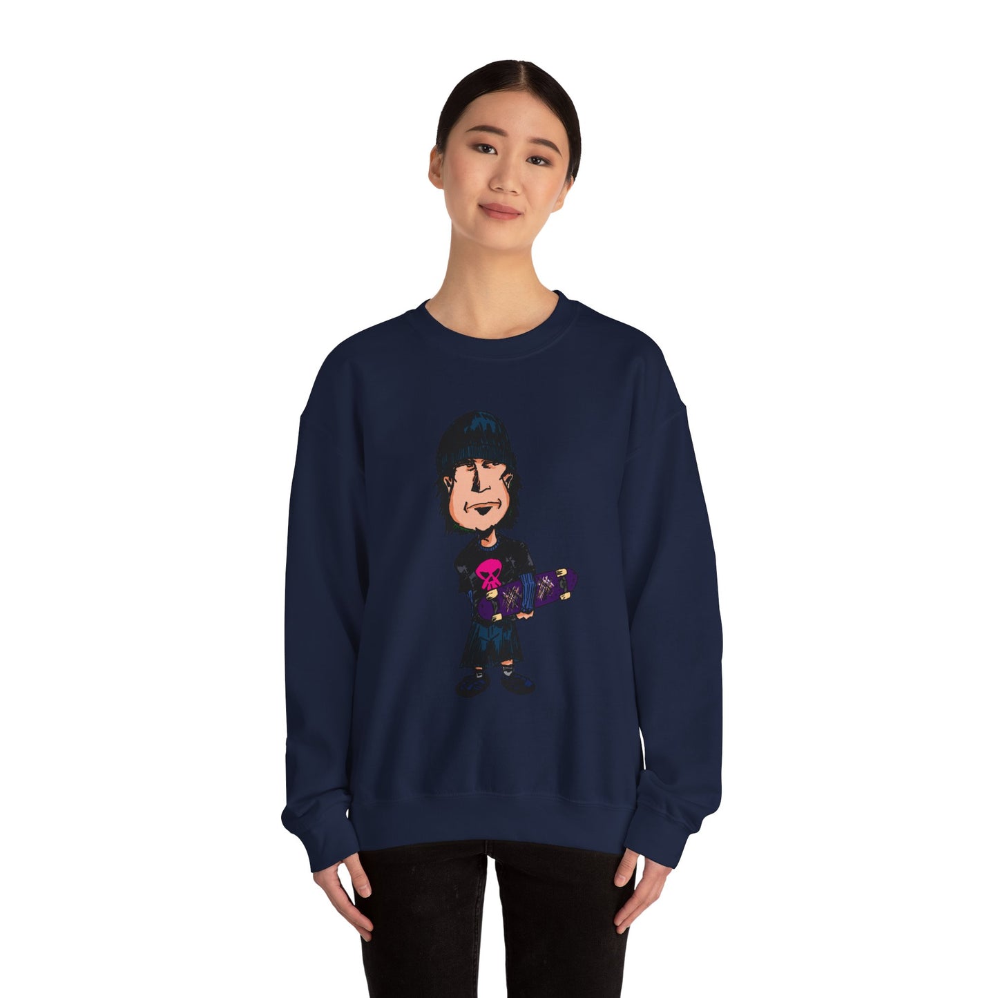 Rude Skater Dude - Skate Punk - Cartoon Skater Crewneck Sweatshirt – Cute Skateboarder Graphic Pullover