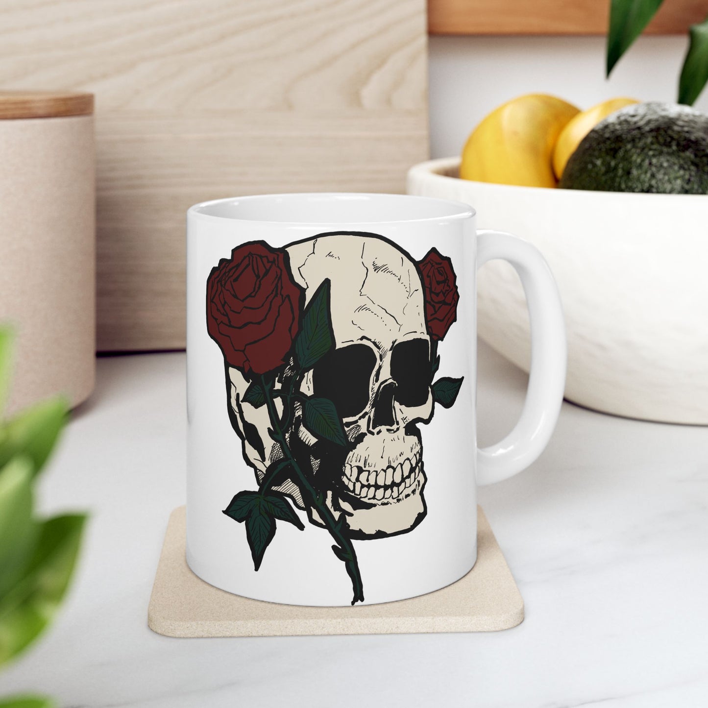 Cool Skull and Rose Ceramic Mug - Perfect for Coffee Lovers