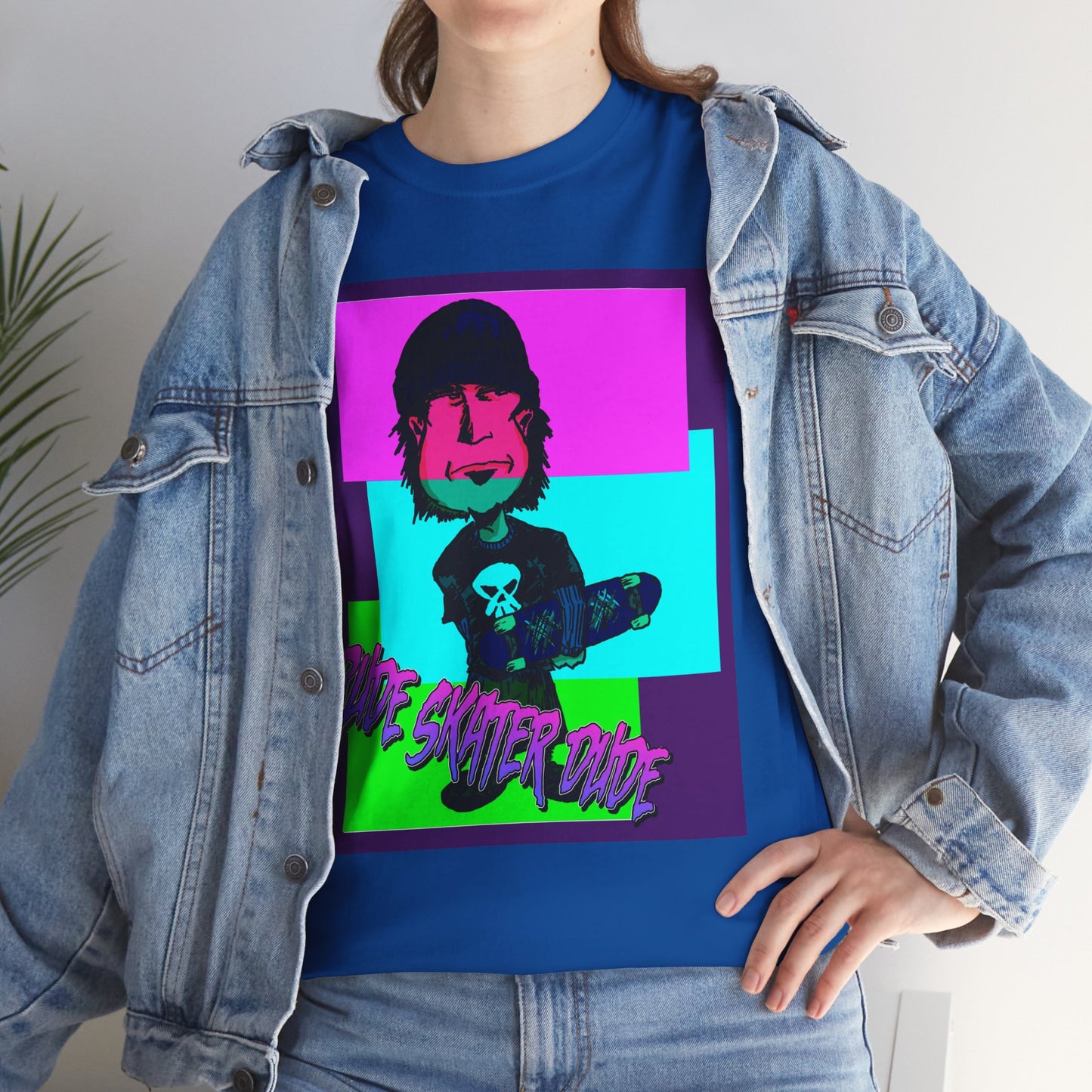 Retro Neon Skateboard Tee — "Rude Skater Dude" Graphic