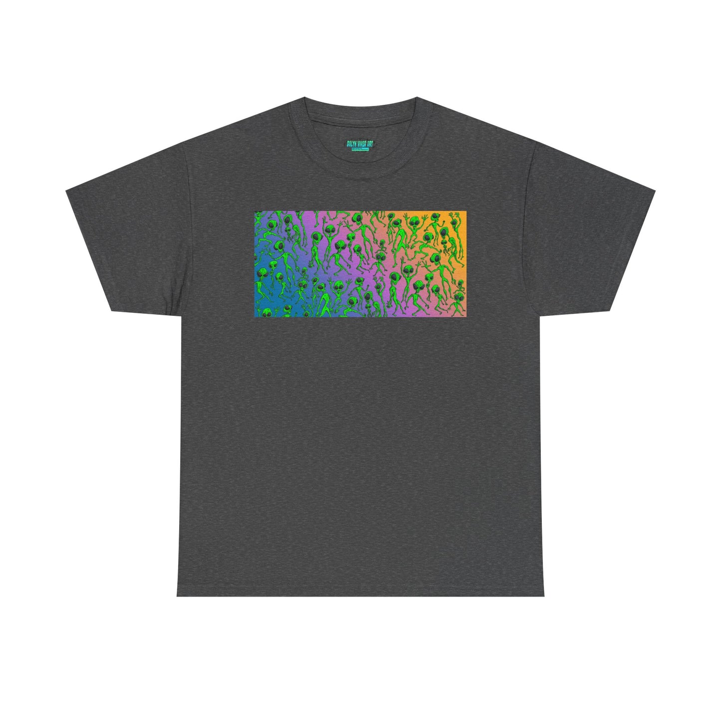 Alien Dance Party Gradient Tee — Colorful Psychedelic Green Aliens Art T-Shirt