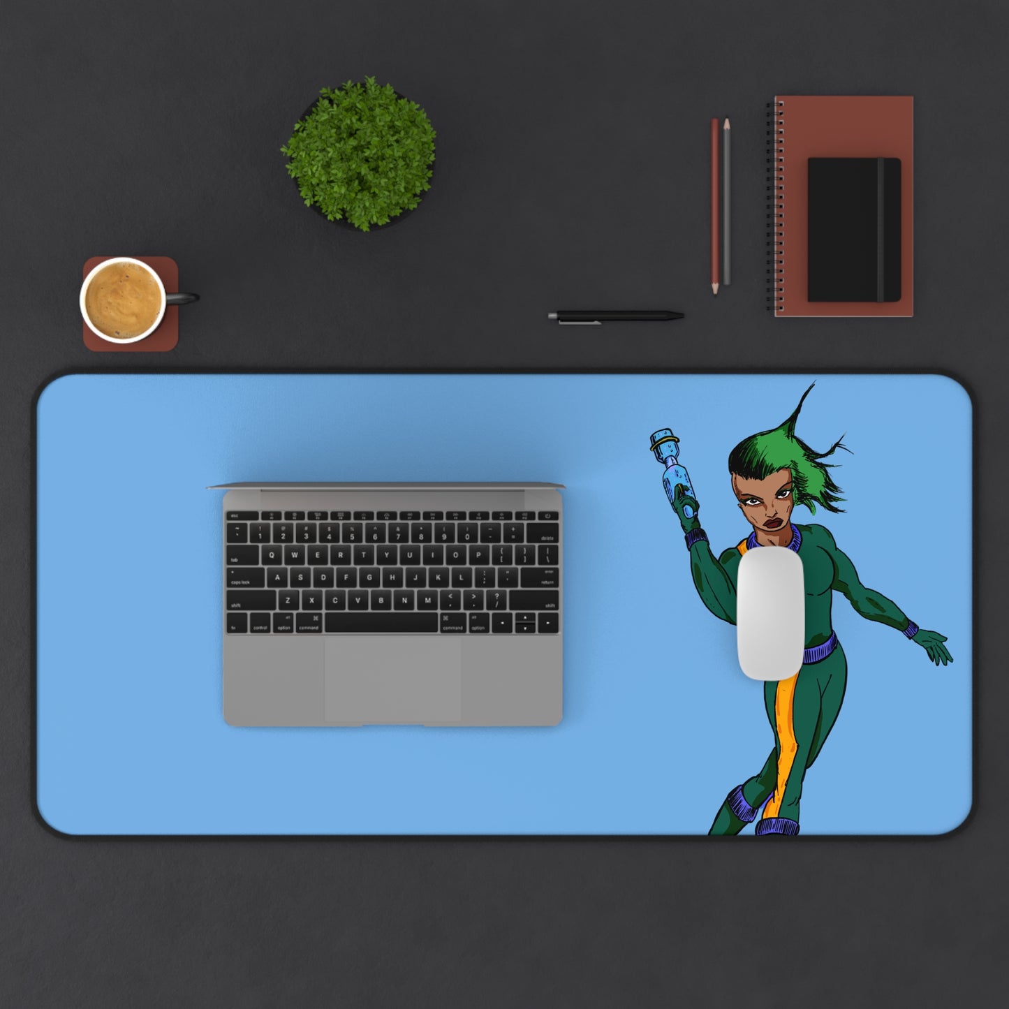 Cosmic Superhero Desk Mat, Gaming Mouse Pad, Office Decor, College Dorm Gift, Unique Workspace Accessory