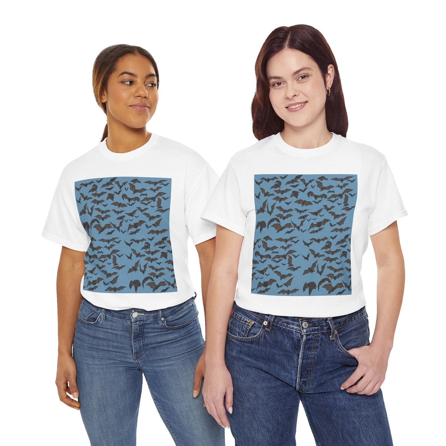 Unisex Bat Print Cotton Tee, Casual Graphic Tee, Halloween Apparel, Unique Gift for Animal Lovers, Stylish Everyday Wear