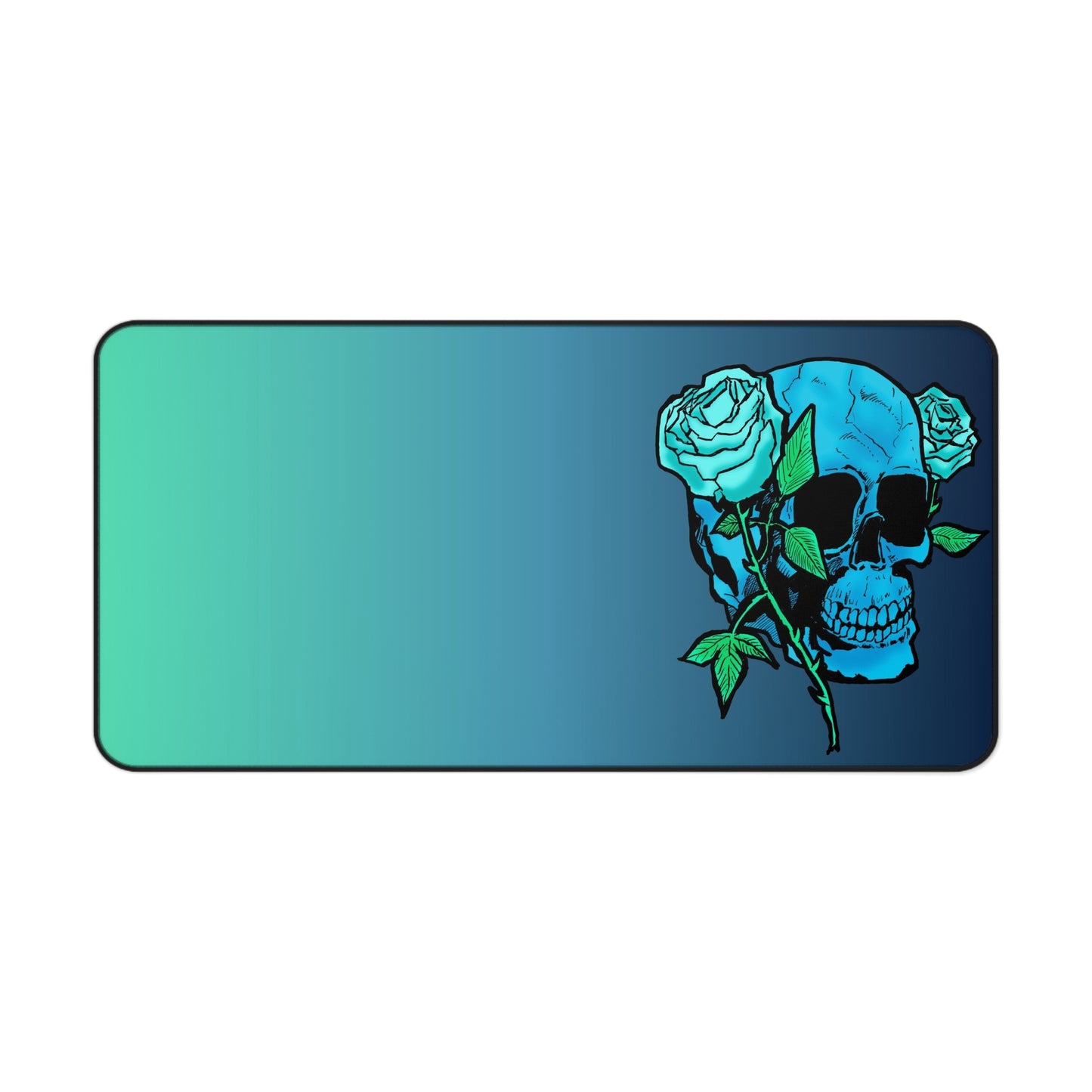 Aqua Skull & Rose Desk Mat — Gradient Gaming Mouse Pad