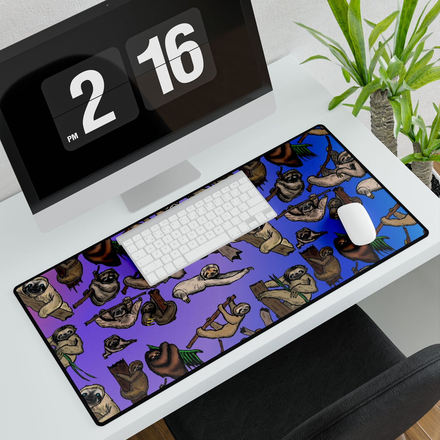 Sloth Pattern Desk Mat – Cute Relaxing Animal Mousepad for Office & Gaming and Card Playing Mat