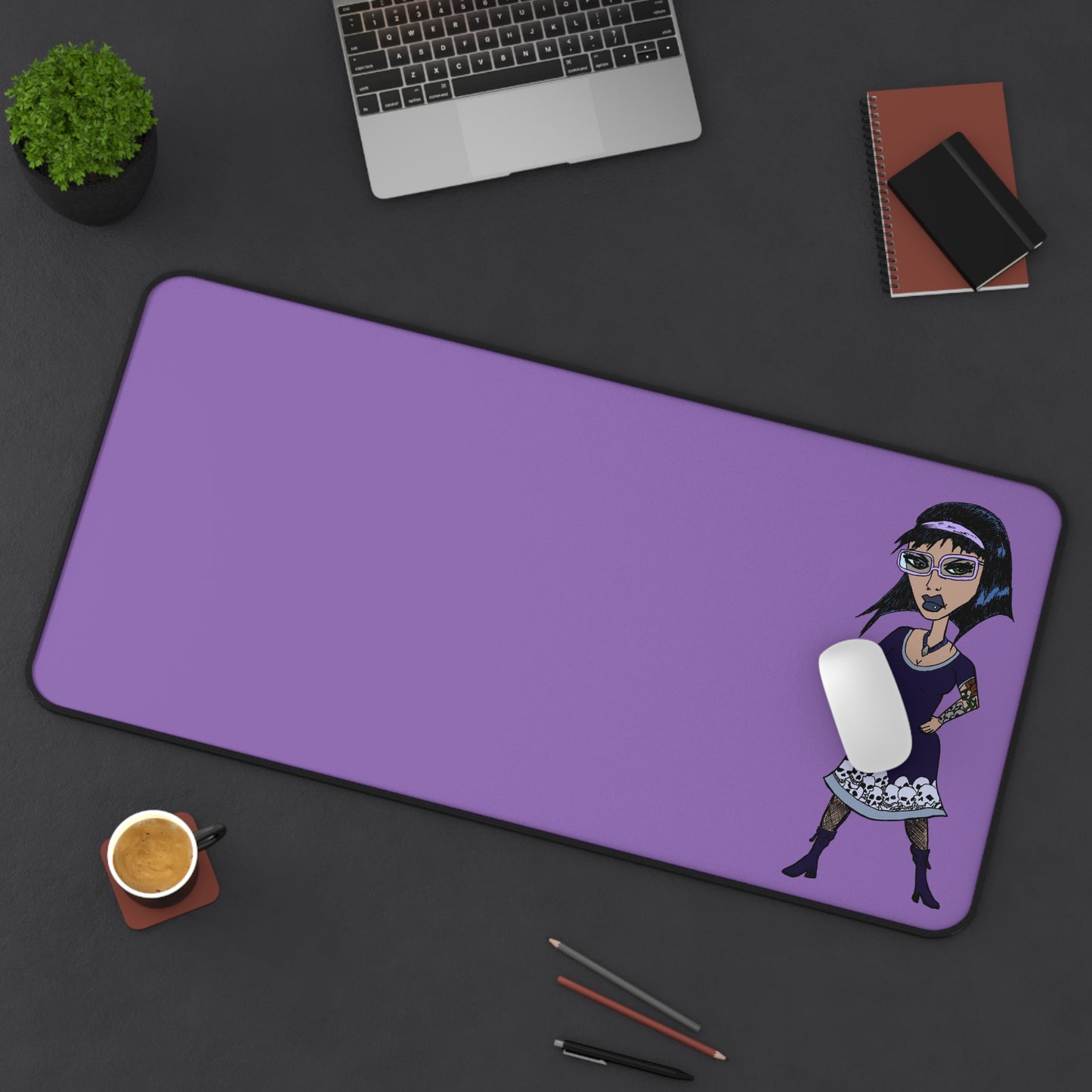 Purple Gothic Girl Desk Mat — Cute Alternative Laptop Mouse Pad
