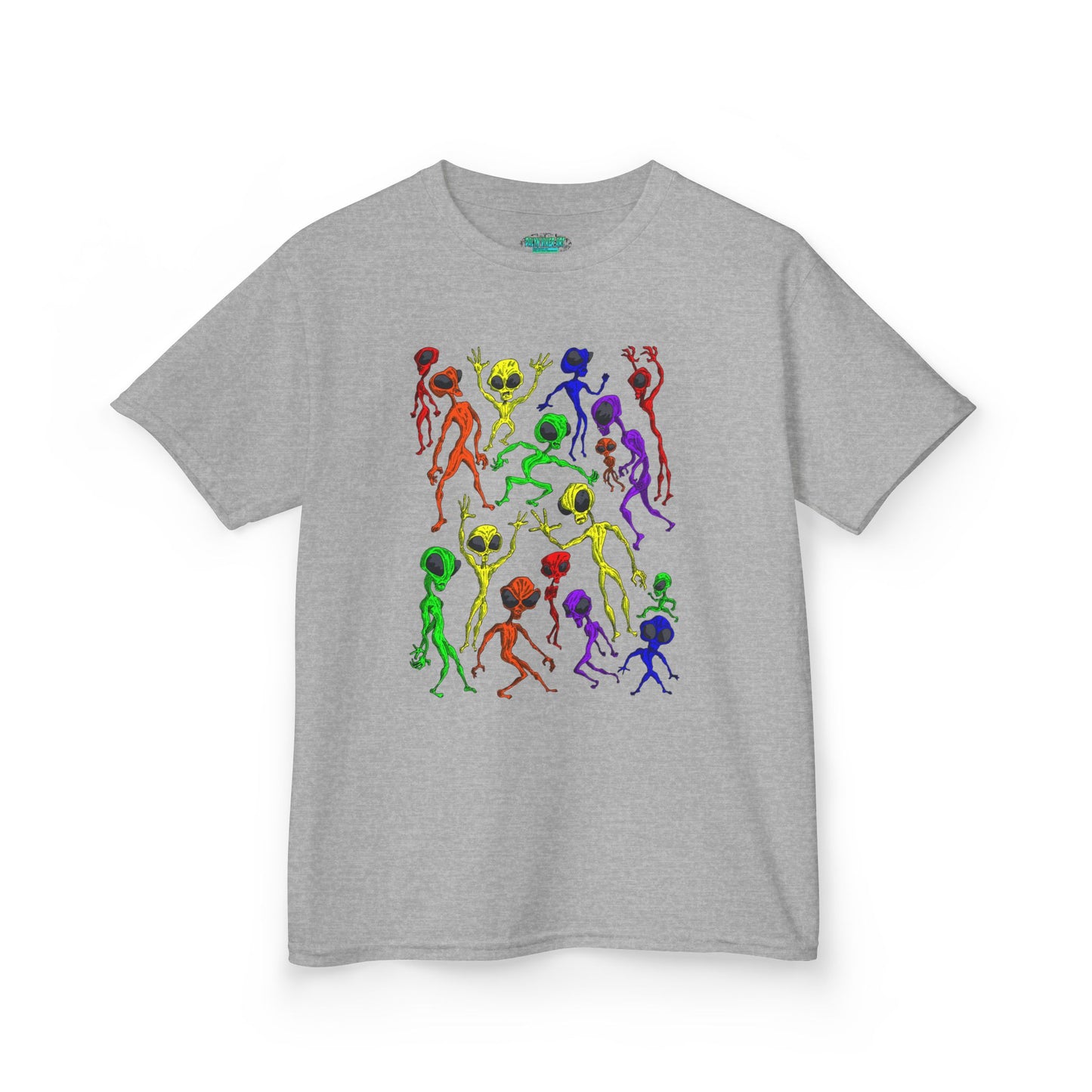 Colorful Alien Dance Party Kids Tee, Fun Graphic T-Shirt, Youth Summer Apparel, Gift for Young Dancers, Birthday Party Outfit, Festival Wear