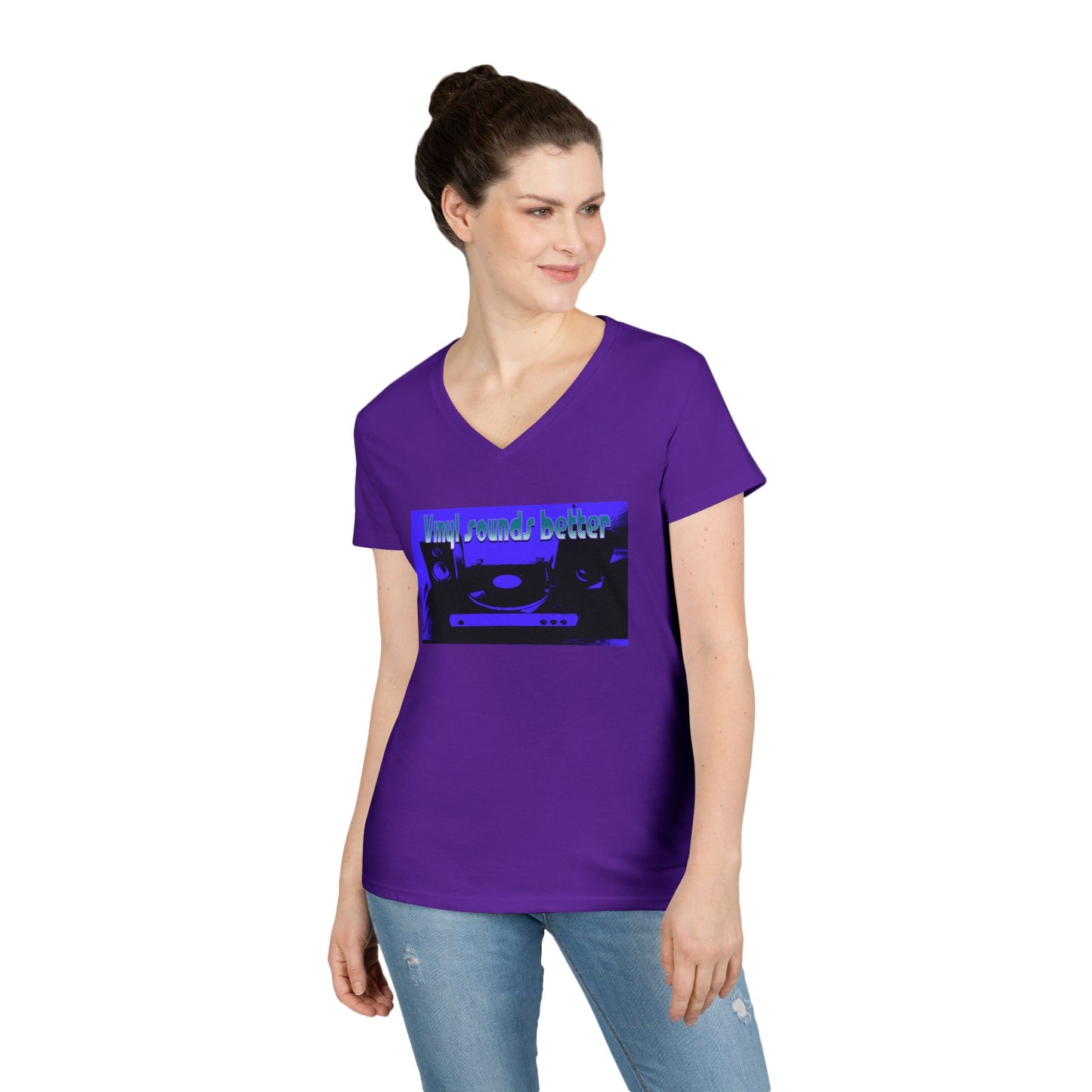 Vinyl Vibes Ladies' V-Neck T-Shirt - Music Lovers Tee