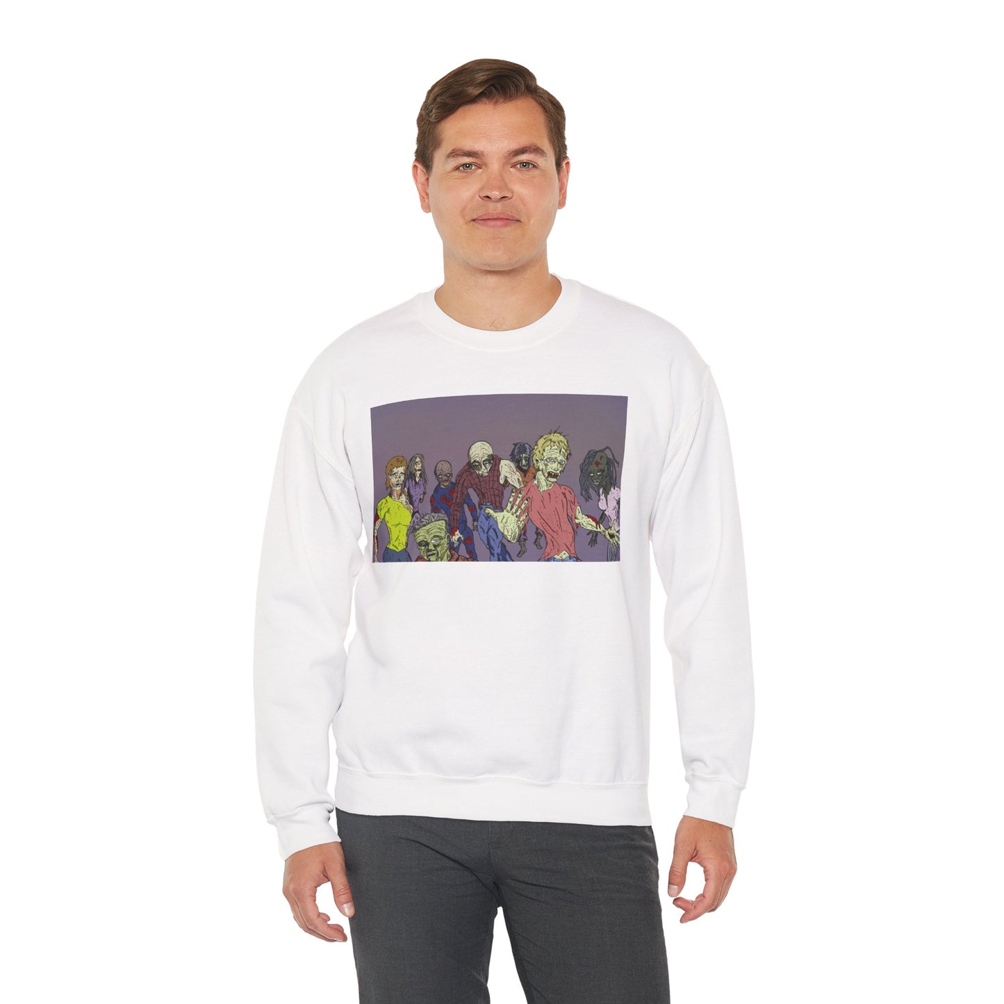 Zombie-Themed Unisex Crewneck Sweatshirt - Perfect for Halloween and Horror Lovers