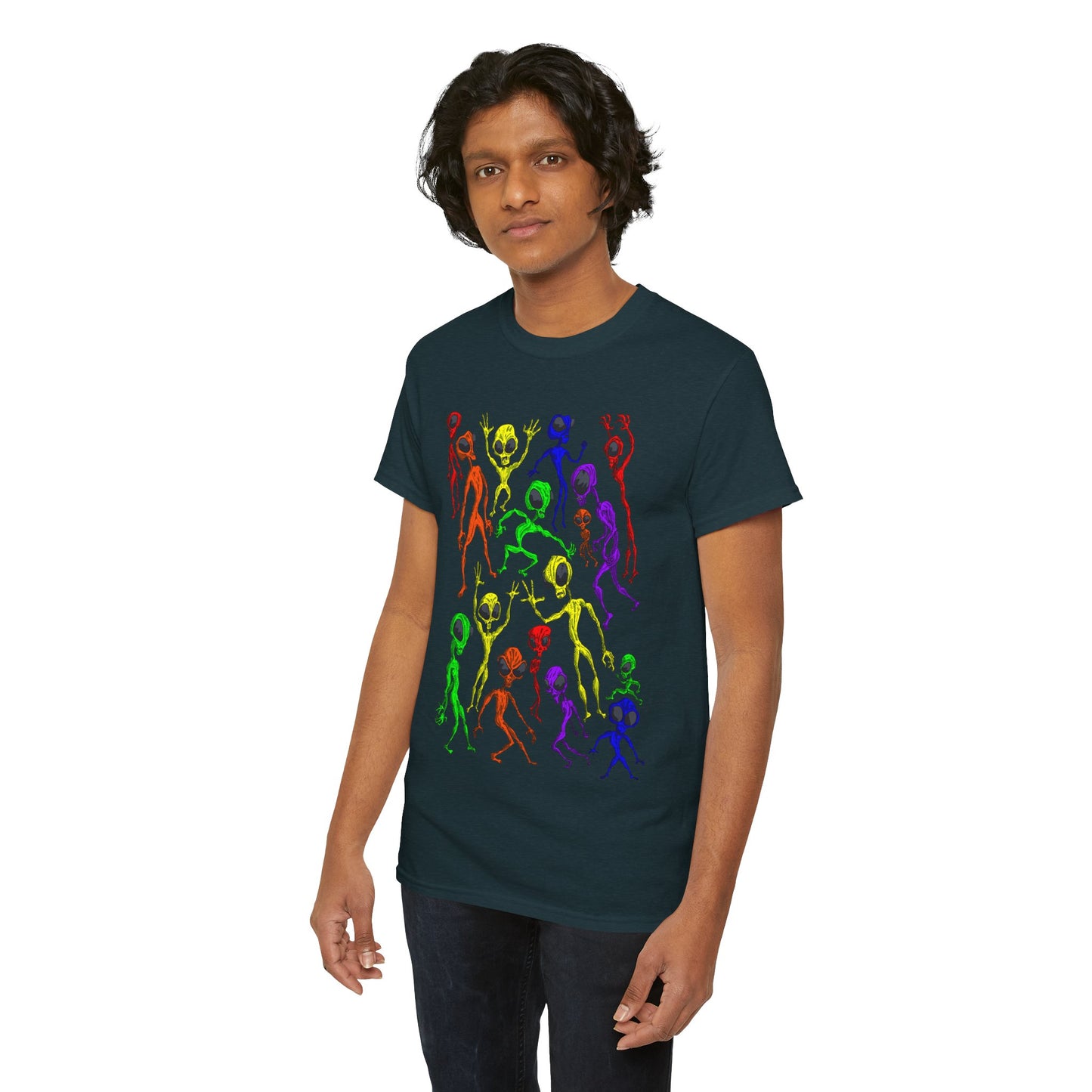 Rainbow Alien Dance Party Unisex Tee - Cosmic Sci-Fi Shirt