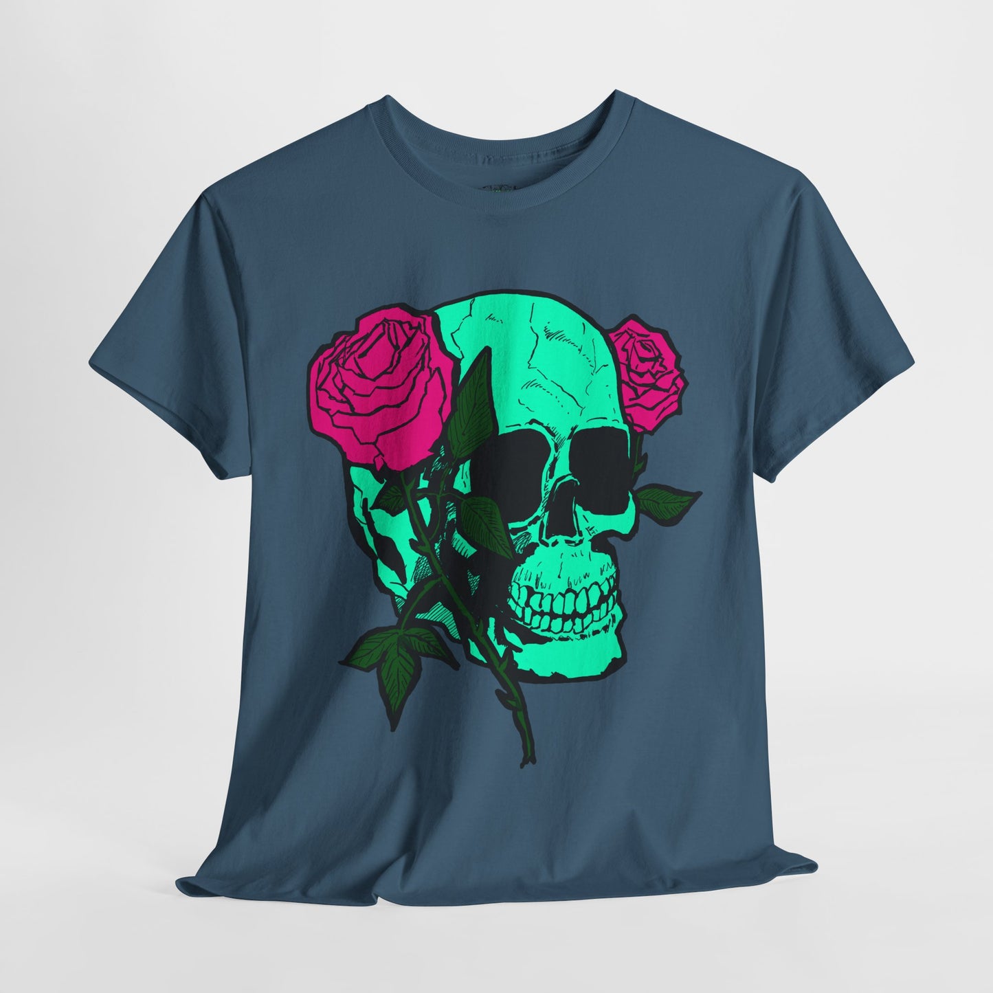 Edgy Skull & Roses Unisex Heavy Cotton Tee - Graphic T-Shirt for Alternative Fashion Lovers