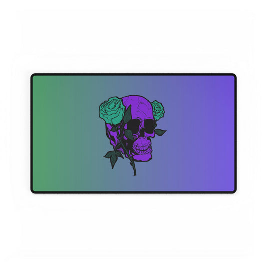 Skull & Roses Gradient Desk Mat — Purple Green Gaming/Work Mousepad and Card Playing Mat