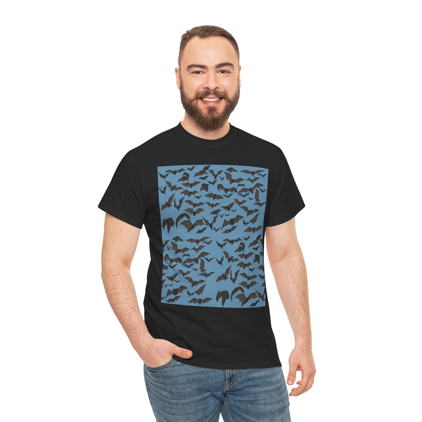 Unisex Bat Print Cotton Tee, Casual Graphic Tee, Halloween Apparel, Unique Gift for Animal Lovers, Stylish Everyday Wear