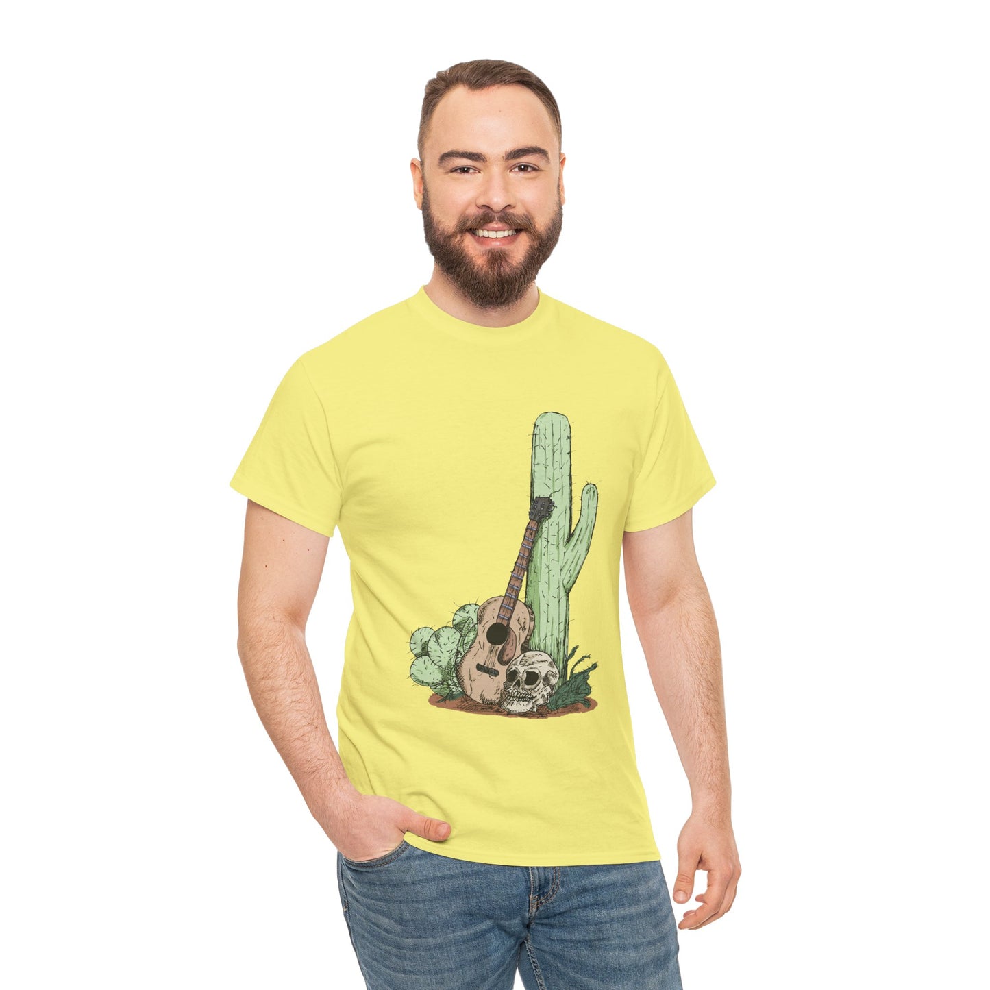 Desert Vibe Graphic Tee - Unisex Heavy Cotton Shirt, Boho Cactus Shirt, Guitar Lover's Gift, Summer Top, Music T-Shirt