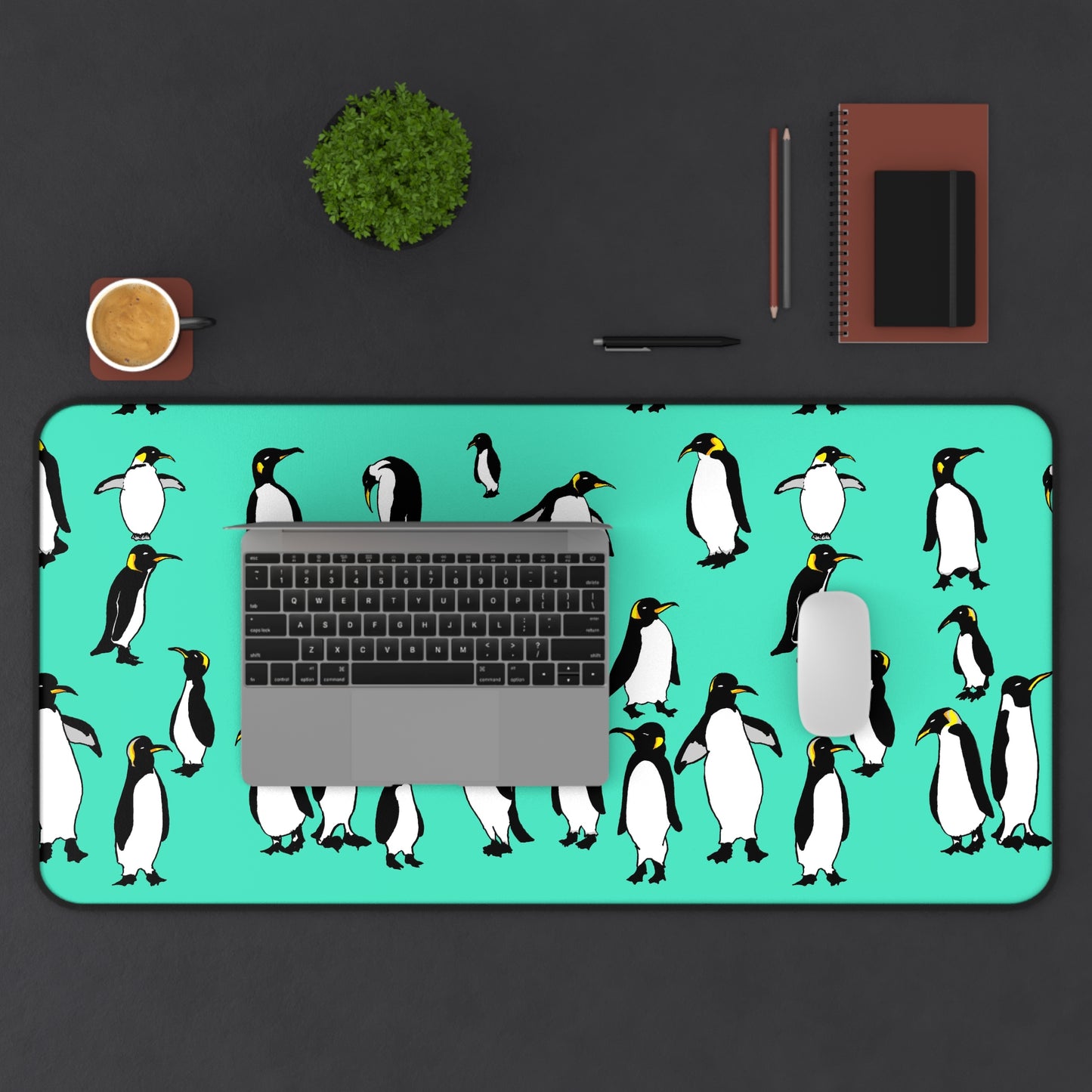 Rookery of Penguins - Teal - Desk Mat