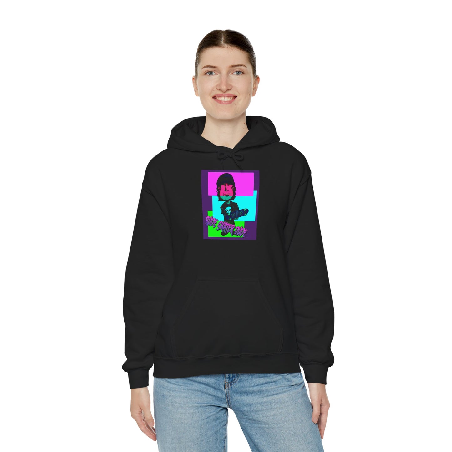 Retro Neon Rude Skater Dude Hoodie — Streetwear