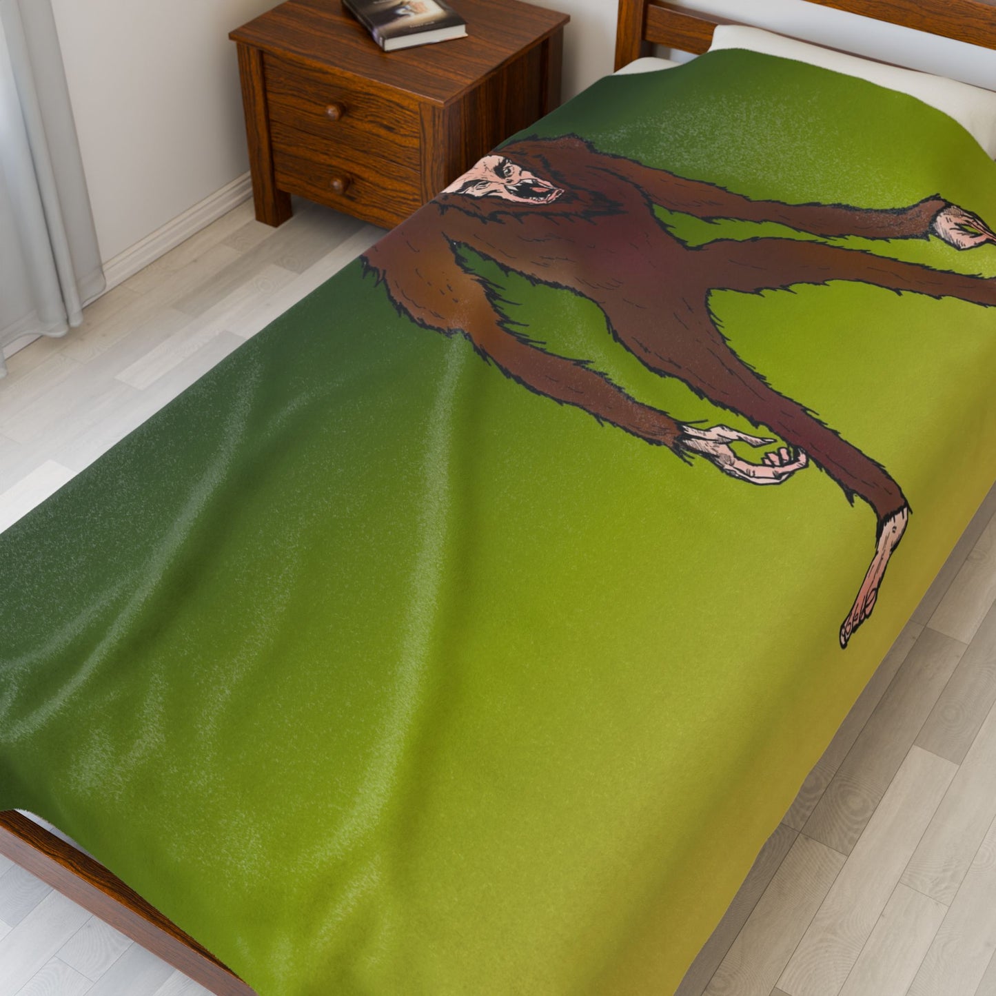 Bigfoot Encounter - Sasquatch Gradient Velveteen Plush Blanket — Soft Green Bigfoot Throw