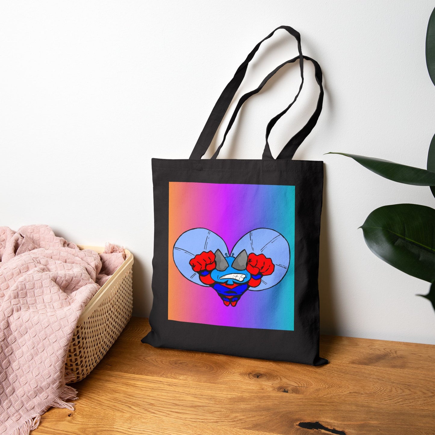 Astro-Fly Canvas Tote Bag — Colorful Superhero Flying Fist Pop Art Design