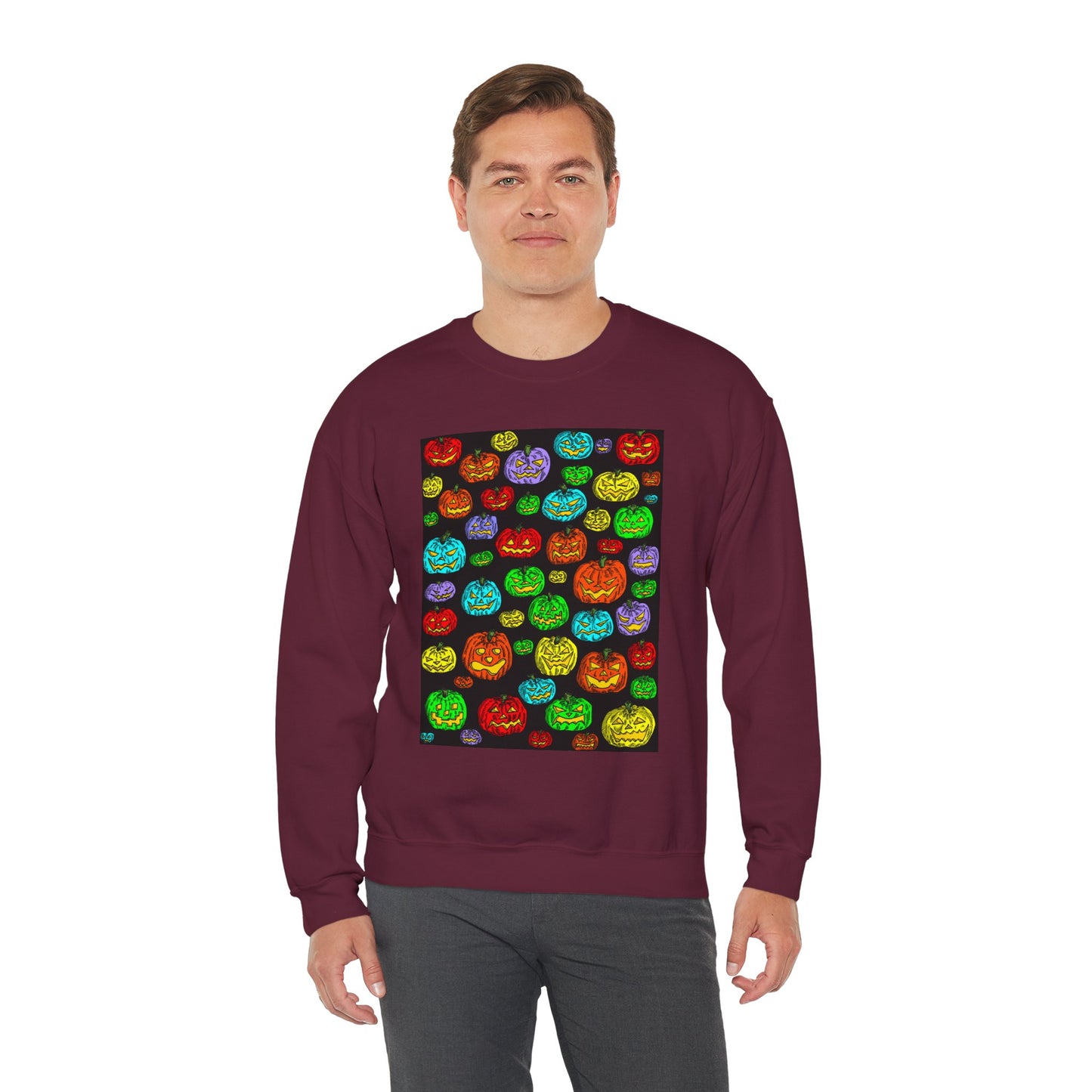 Halloween Colorful Pumpkin Graphic Crewneck Sweatshirt