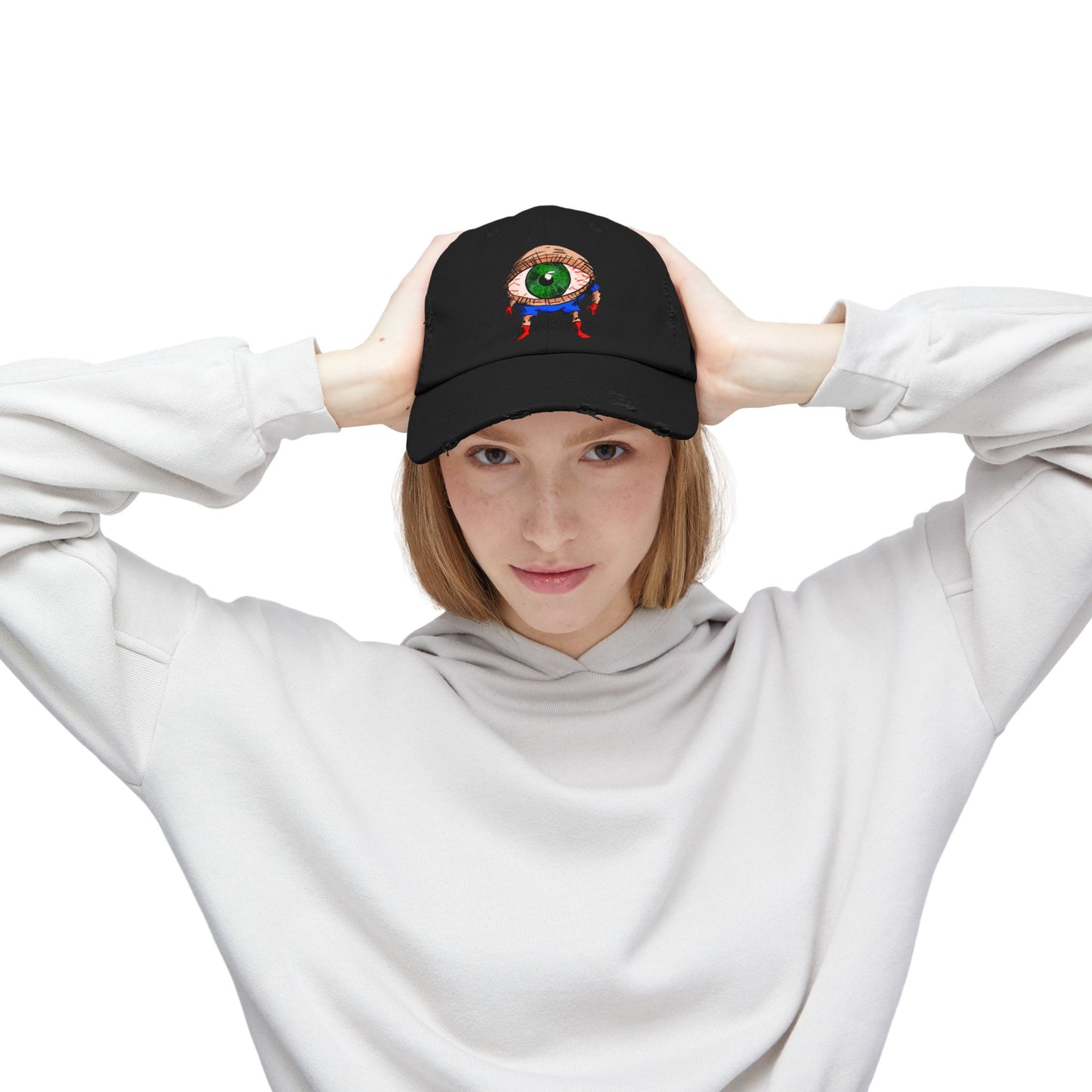 Terrif-EYE-ing Unisex Distressed Cap with Quirky Eyeball Design - Perfect for Casual Style