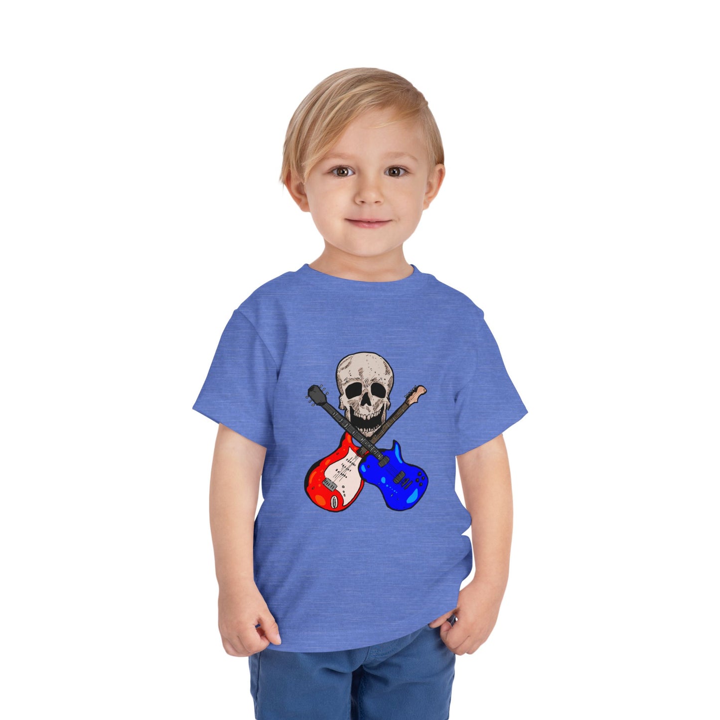Toddler Tee — Skull with Red & Blue Electric Guitars Rock Shirt