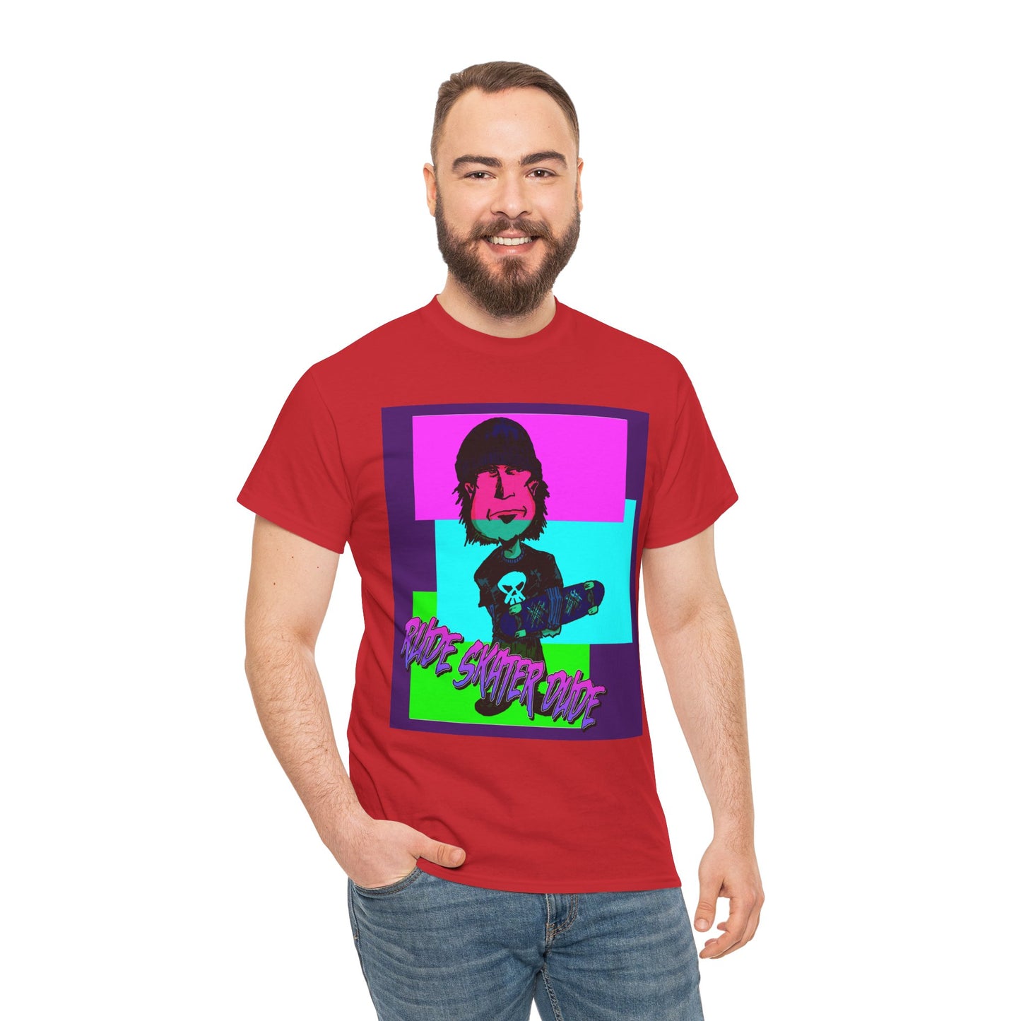 Retro Neon Skateboard Tee — "Rude Skater Dude" Graphic