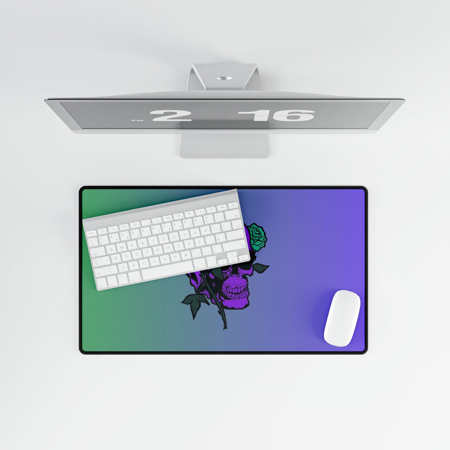 Skull & Roses Gradient Desk Mat — Purple Green Gaming/Work Mousepad and Card Playing Mat