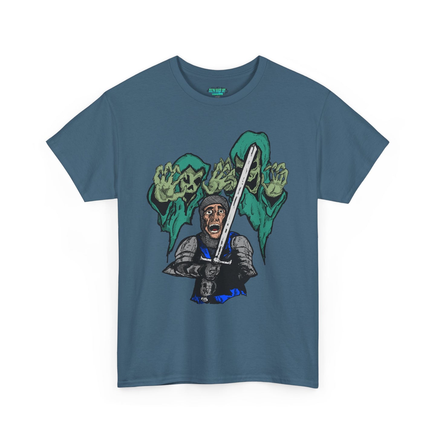 Unisex Heavy Cotton Tee - Knight with Sword Graphic - Casual Streetwear