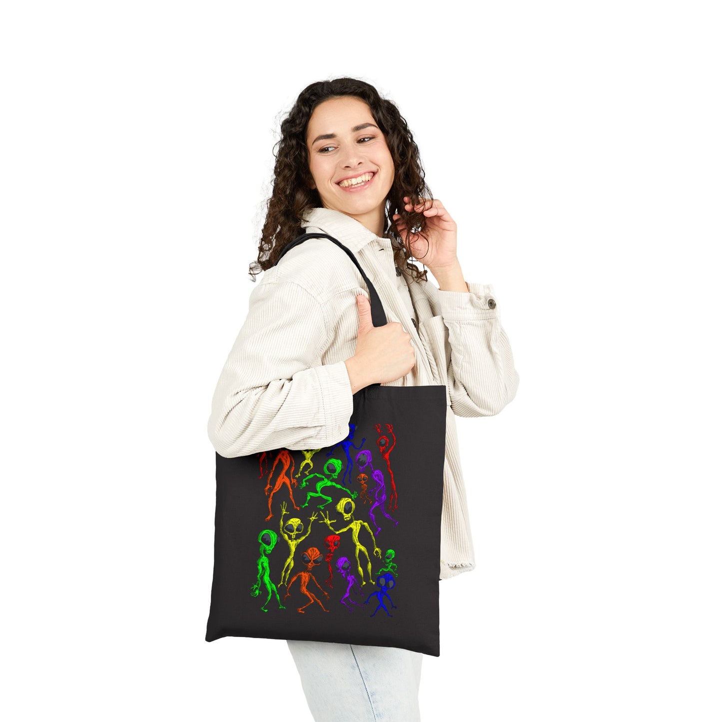 Alien Dance Party Canvas Tote Bag — Colorful Dancing Aliens Graphic Eco Shopper