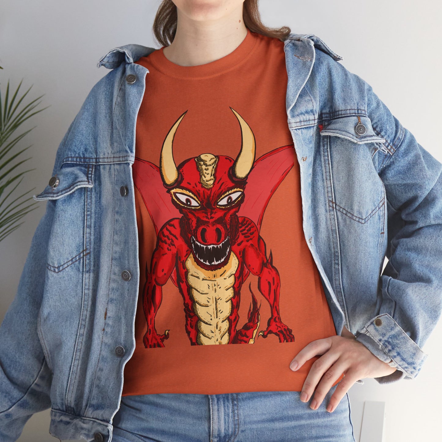 Bold Red Dragon Unisex Heavy Cotton Tee | Graphic Shirt for Anime Fans, Party Wear, Casual Outfit, Gift for Him/Her