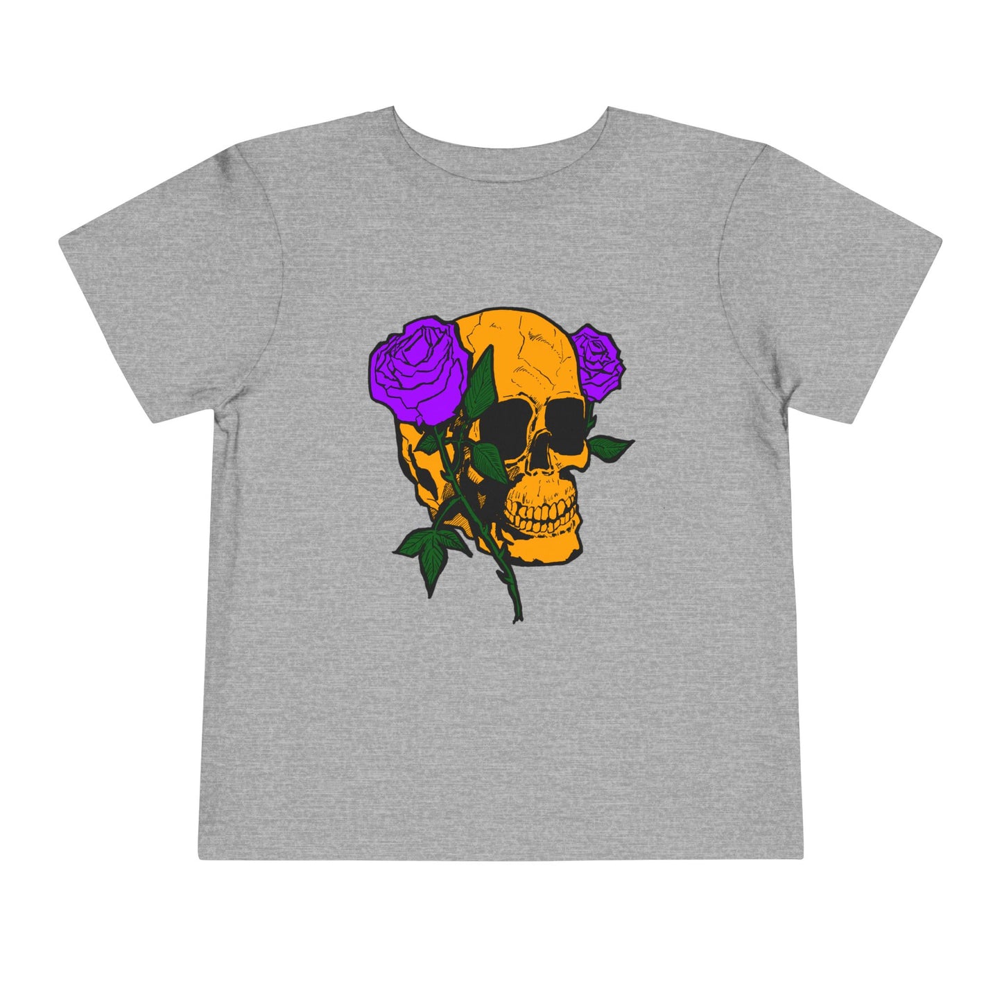 Toddler Tee — Orange Skull with Purple Roses Graphic