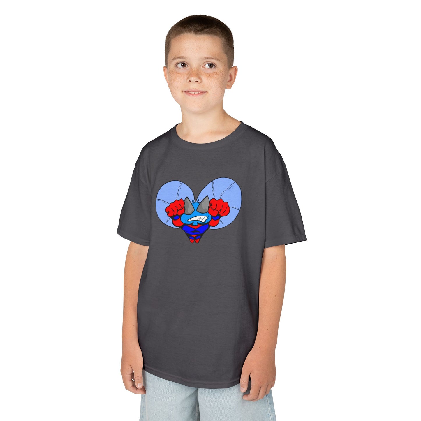 Astro-Fly Kids Superhero T‑Shirt — Cute Blue Hero Design