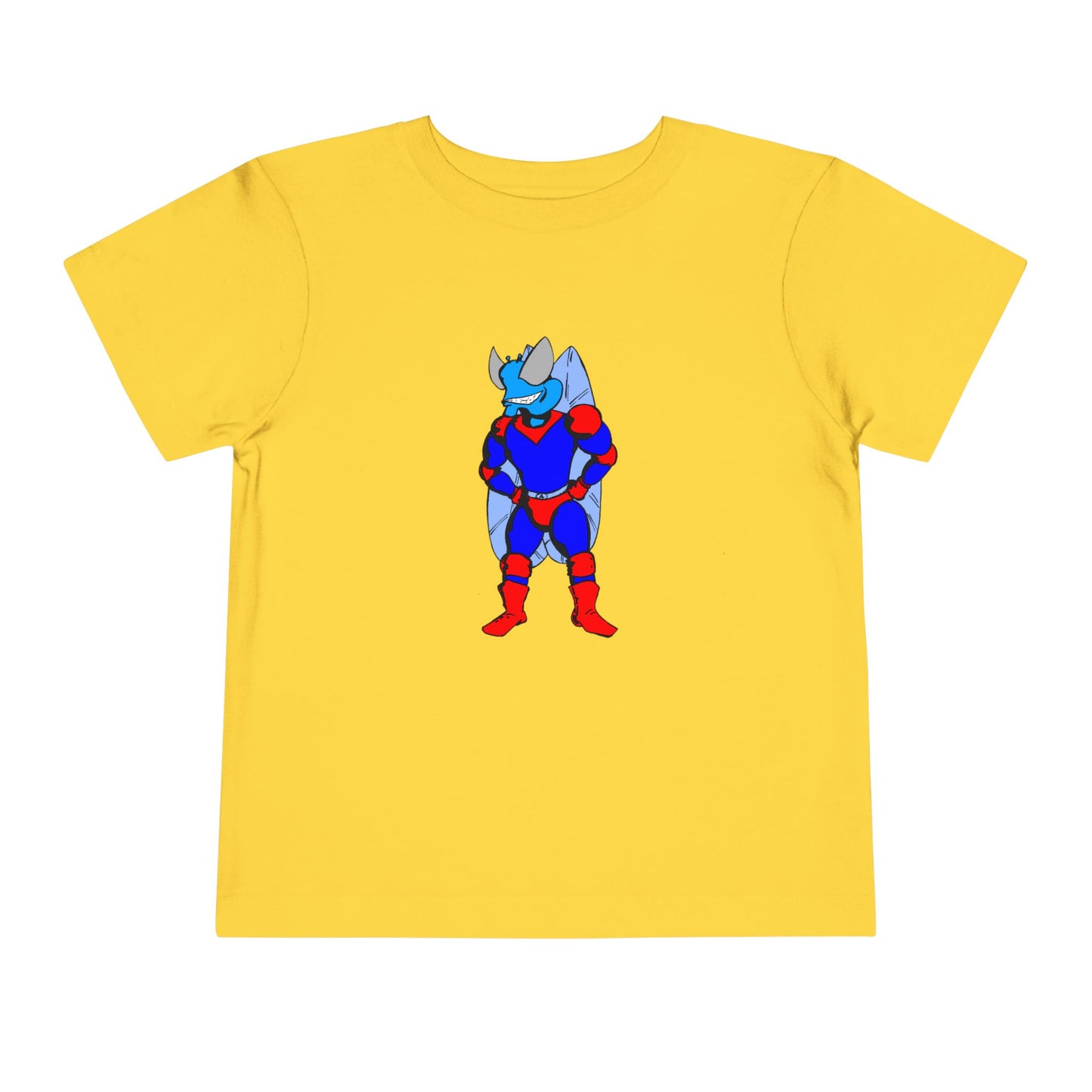 Astro-Fly Toddler Tee — Brave Blue Superhero Bug Graphic