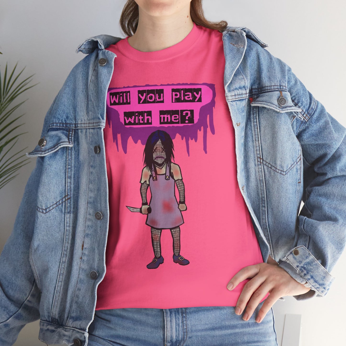 Chilling Evil Doll Horror Tee, Horror T-Shirt, Grey Tee, Unique Graphic Tee, Unisex Tee, Playful Scary Top, Halloween Shirt