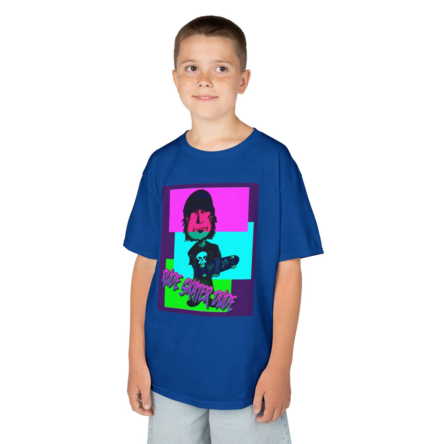 Kids Tee — Retro Neon Rude Skater Dude Kid Graphic T-Shirt