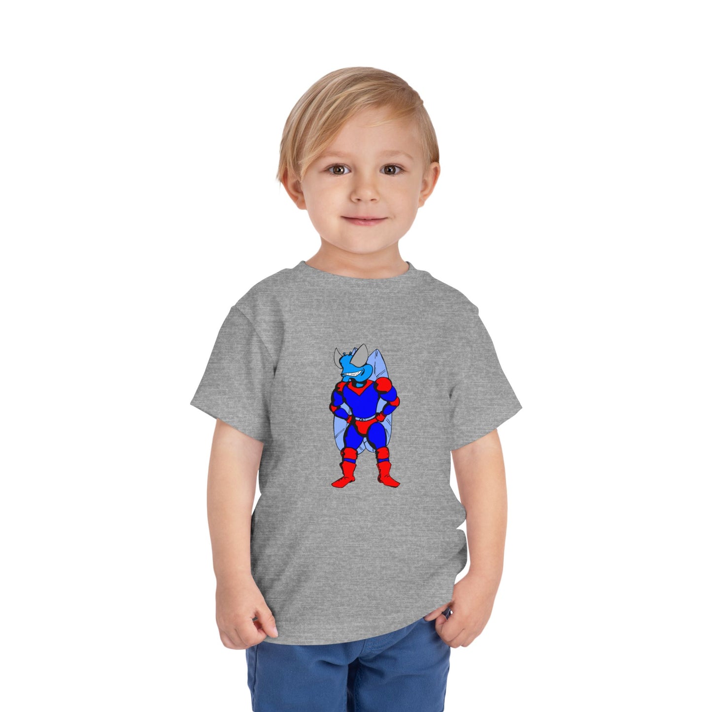 Astro-Fly Toddler Tee — Brave Blue Superhero Bug Graphic