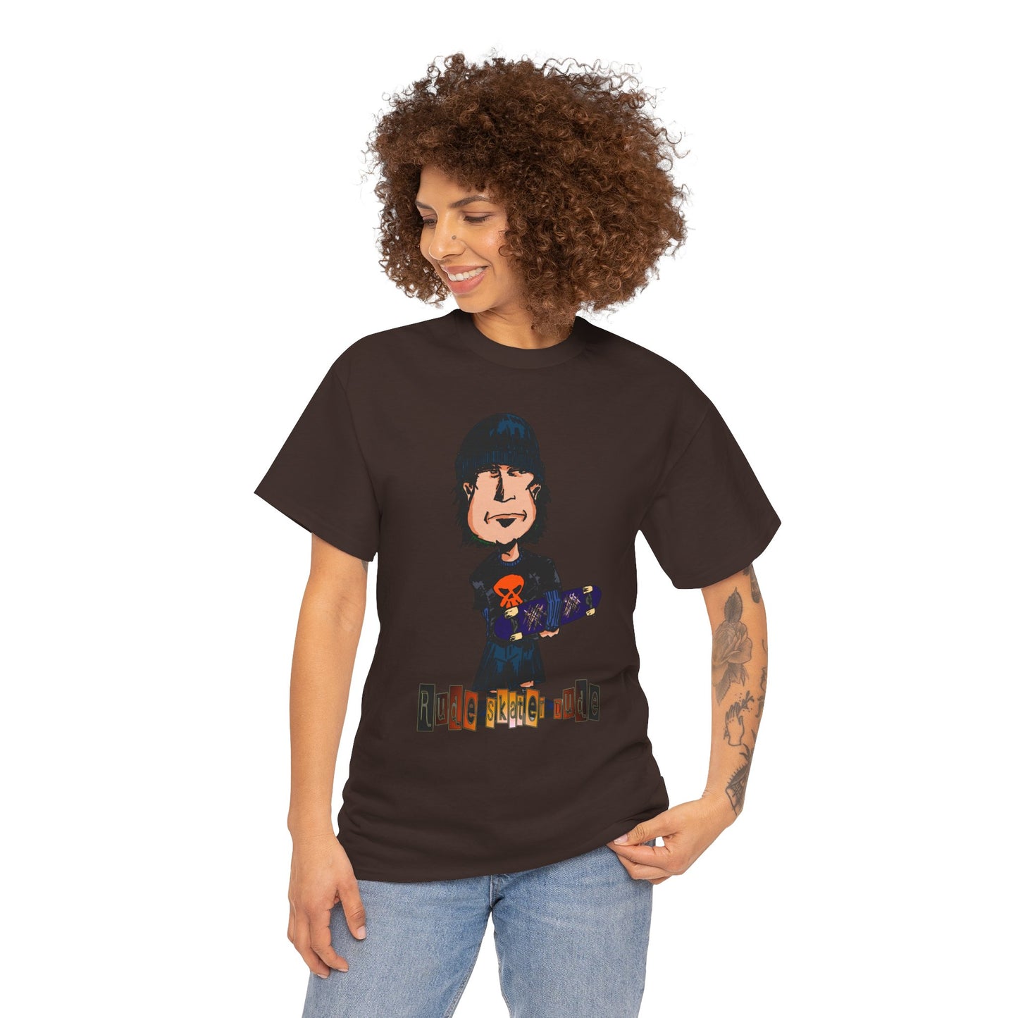 Rude Skater Dude Cartoon Skate Punk T-Shirt — Skateboarding Tee with Skull Design